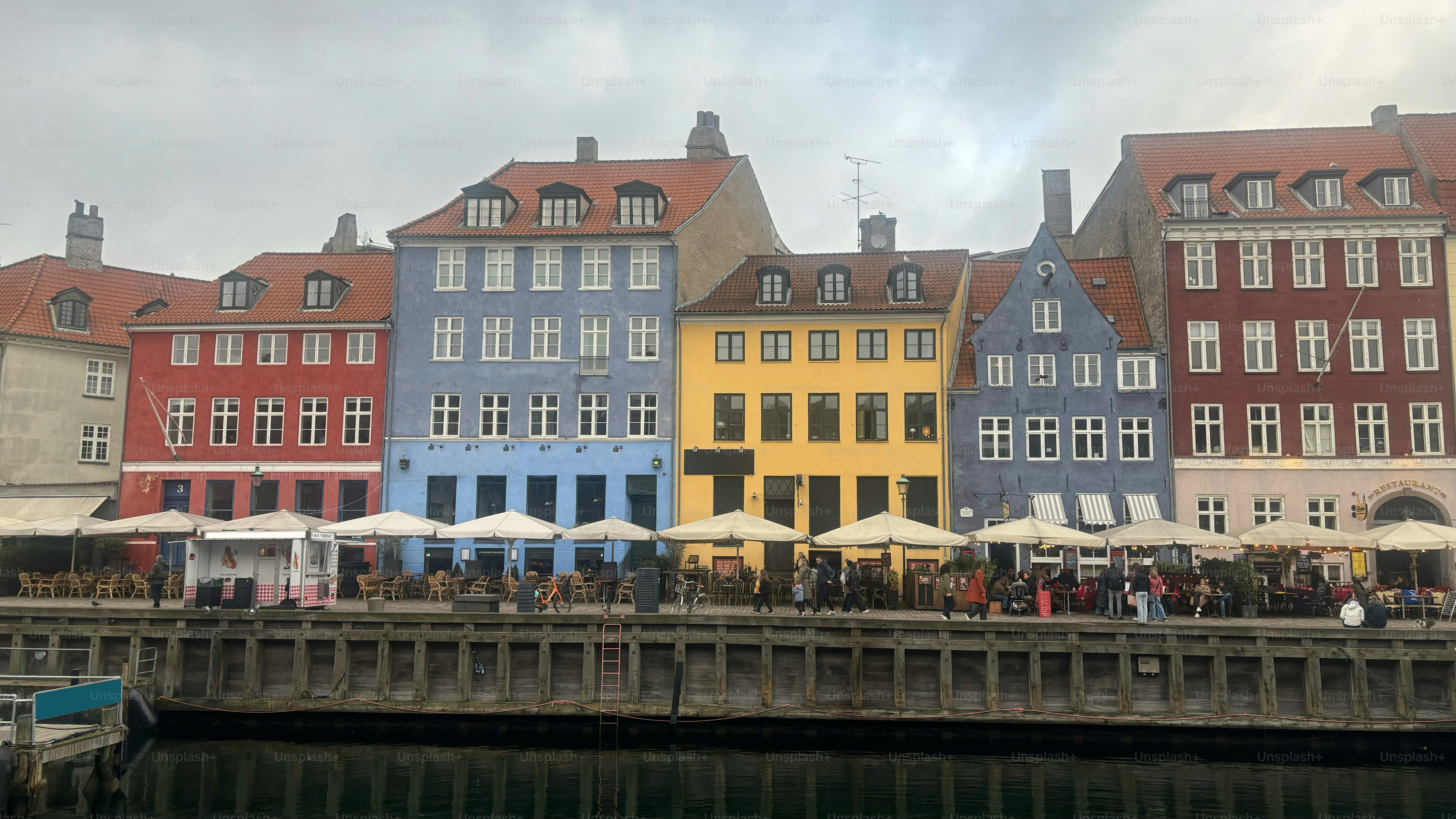 Colorful Buildings Lined up on the Waterfront in Copenhagen in April