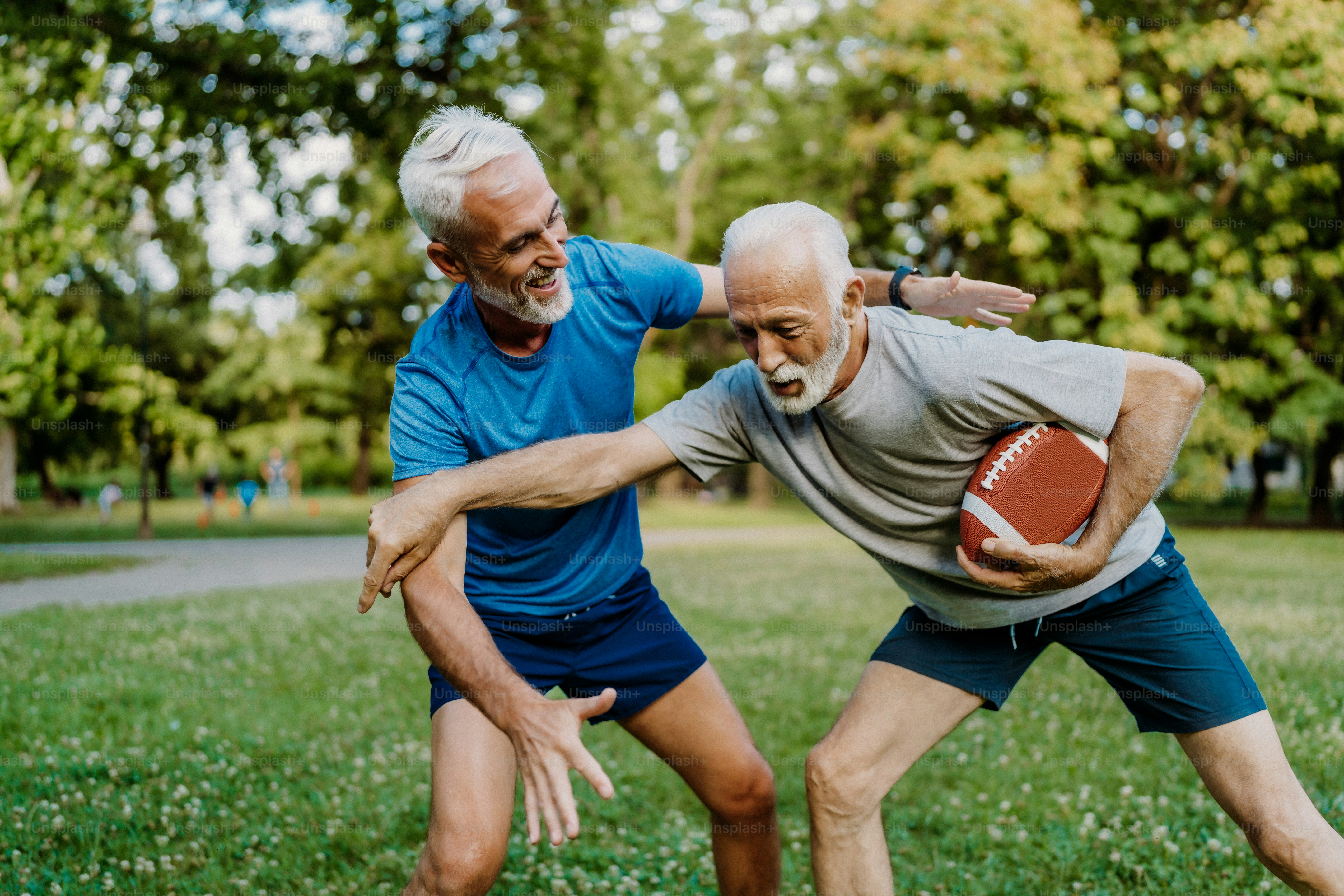 Playing American football in the local park