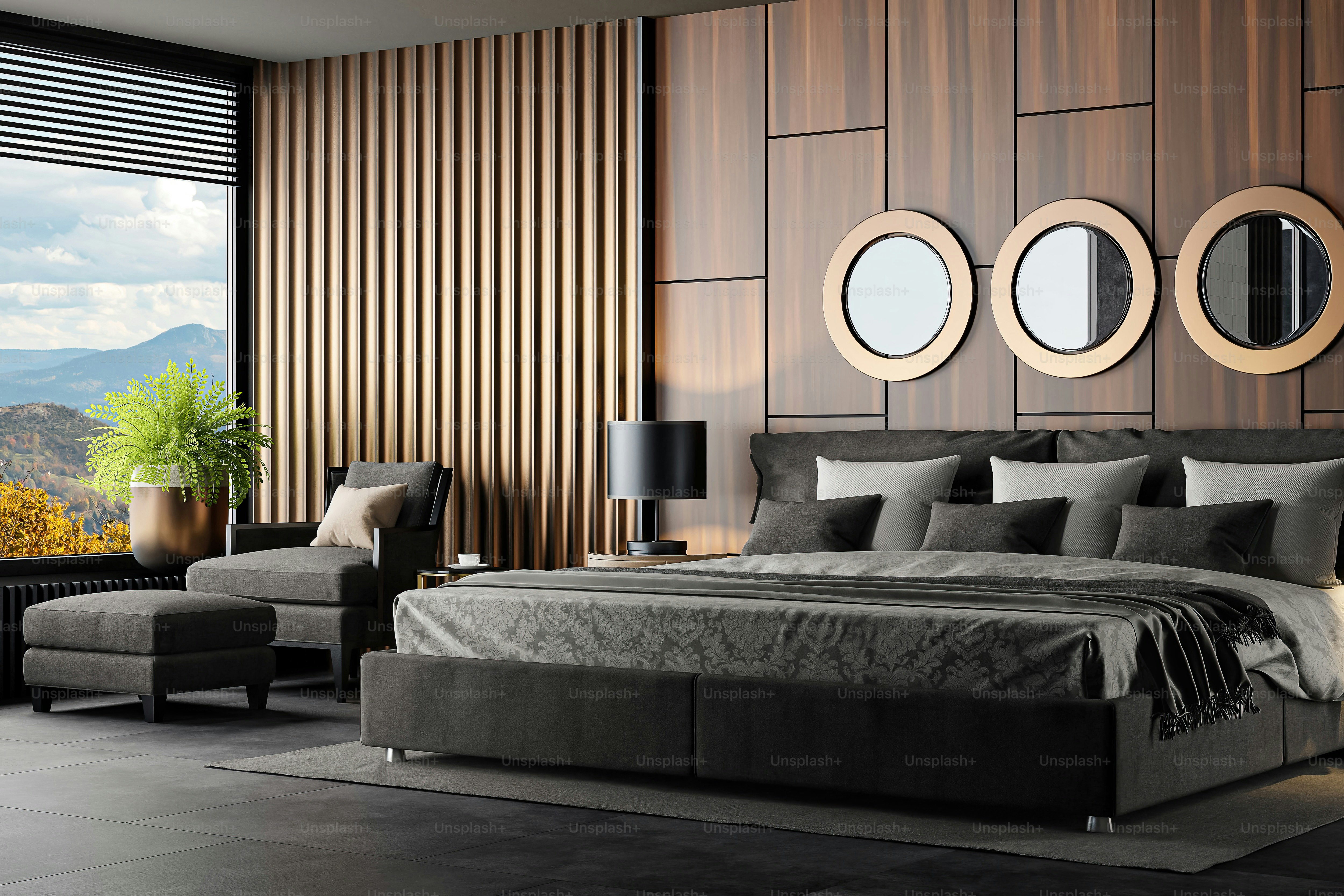 Black modern and retro-style bedroom with black and dark materials. 3d  rendering. photo – Architecture Image on Unsplash, image size:3000x2000