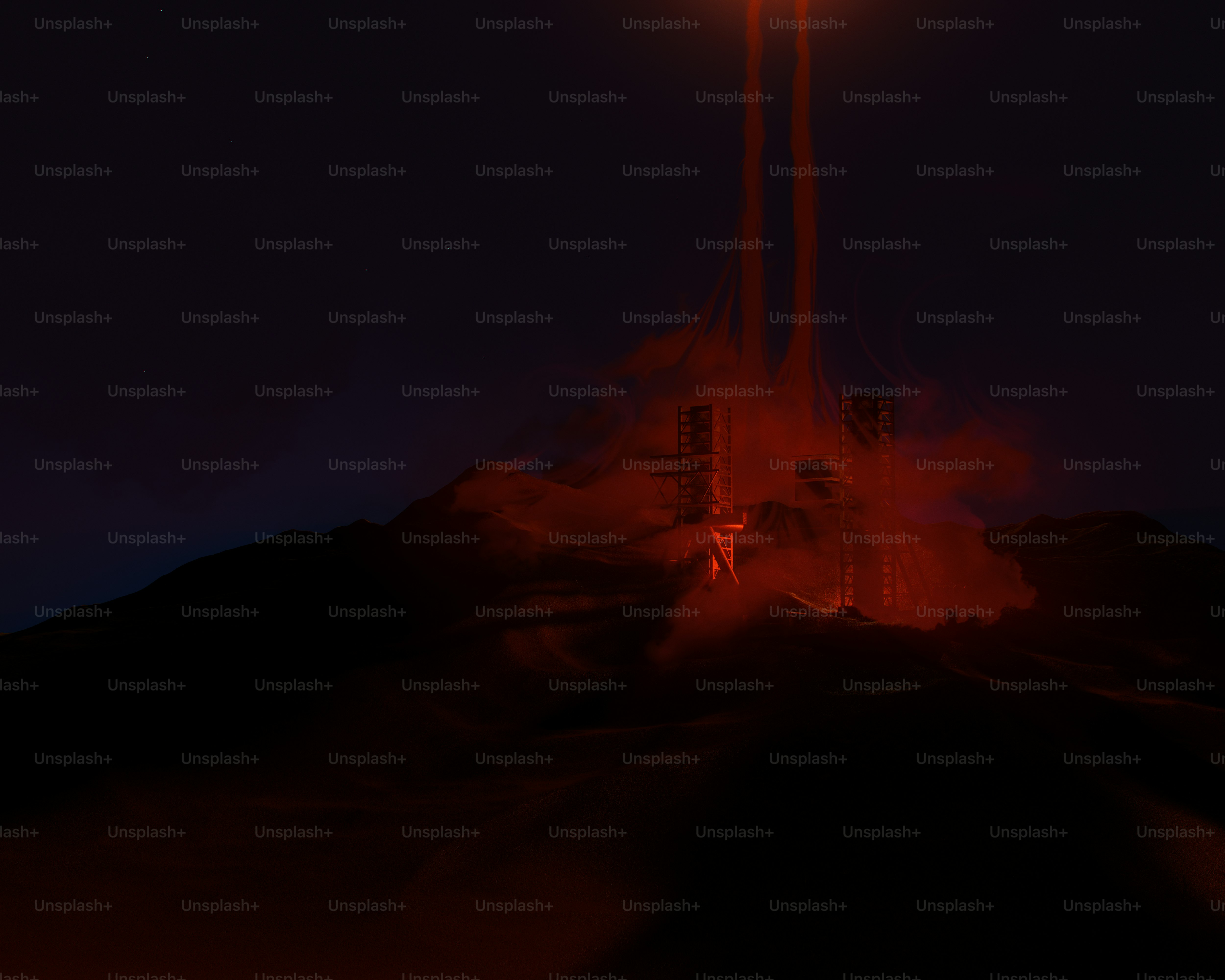 A street light on top of a hill at night