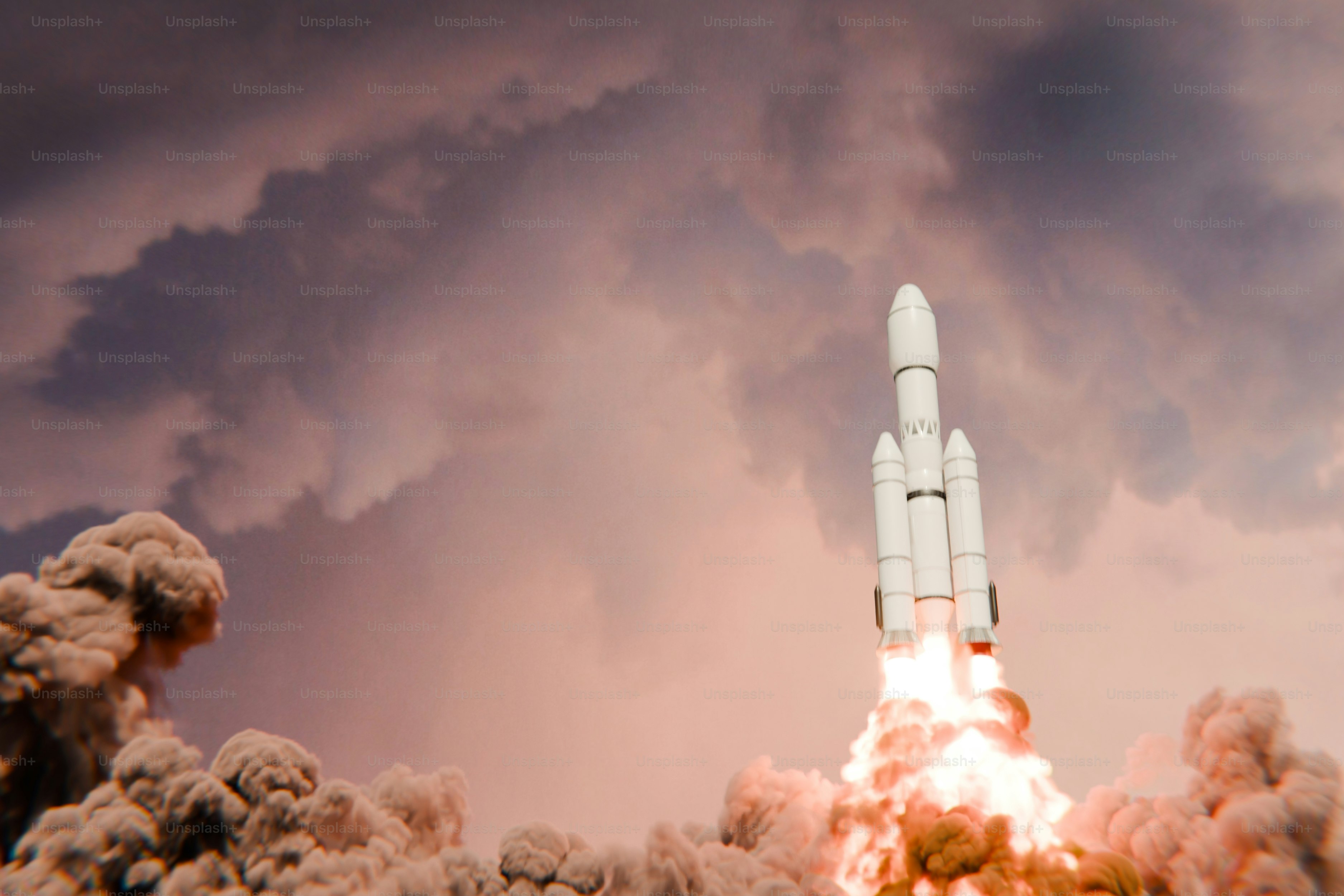 A rocket launching into the sky with smoke coming out of it