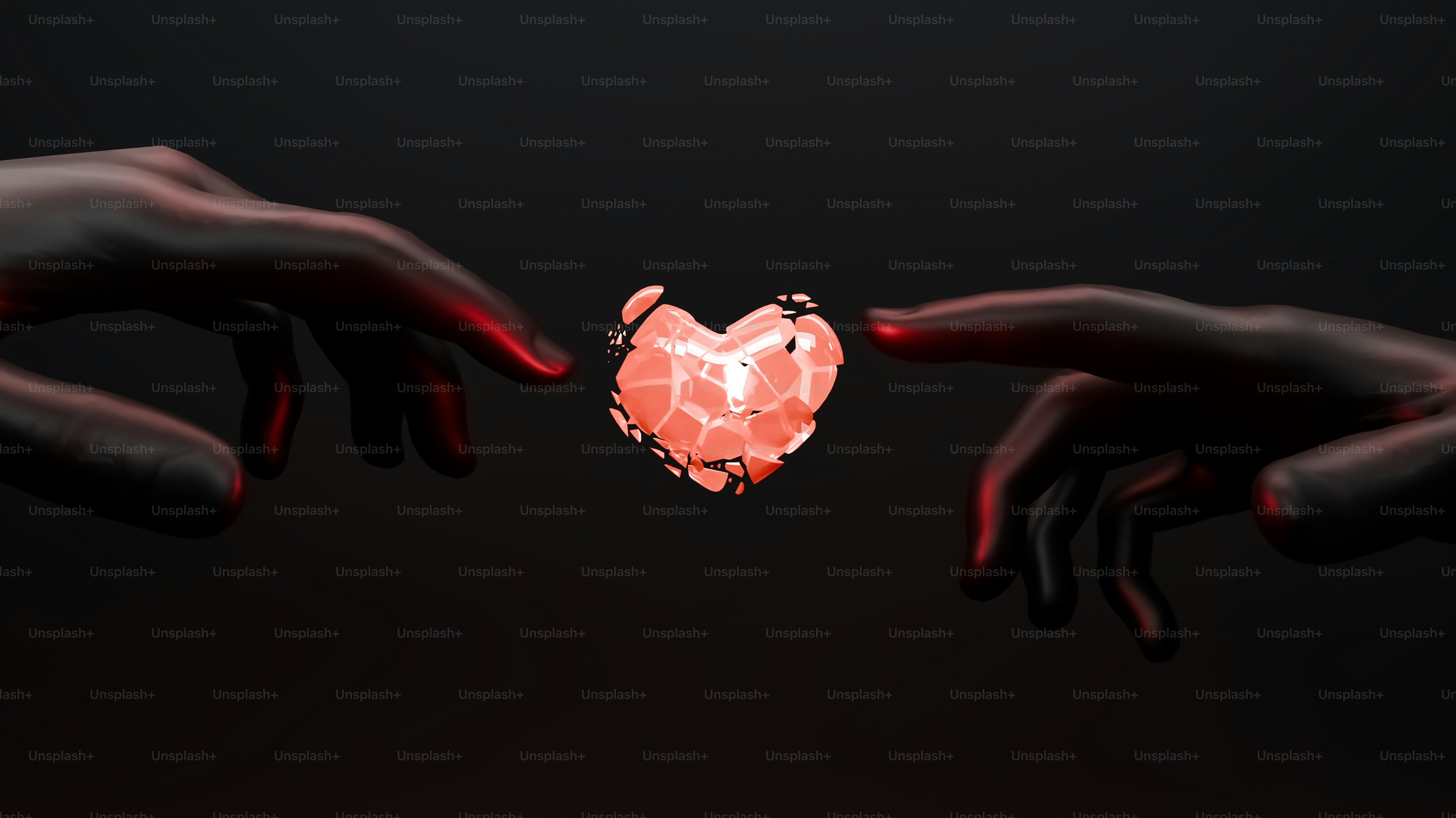 Two hands holding a heart shaped object in the dark