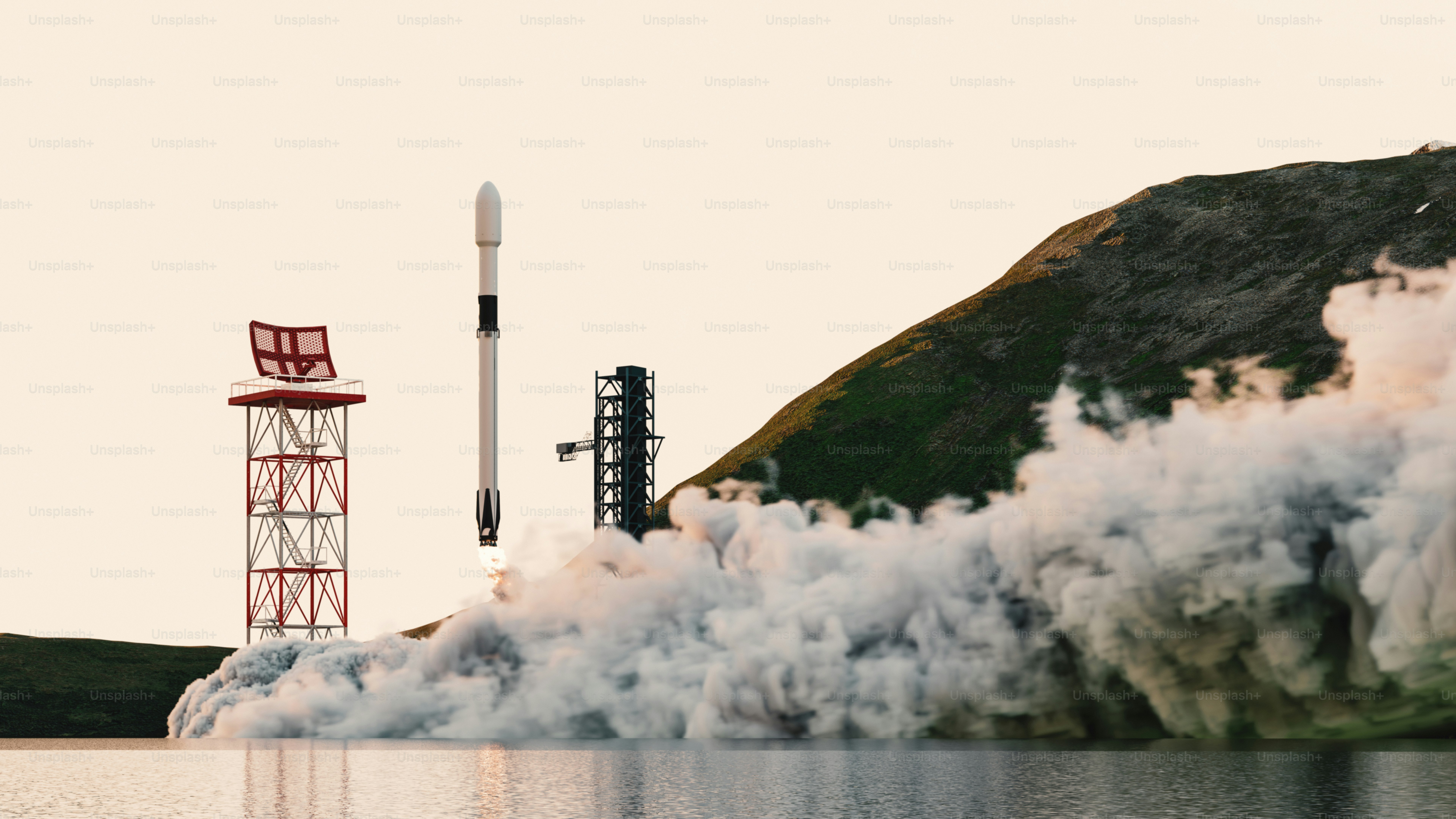 A large plume of smoke rising out of the water