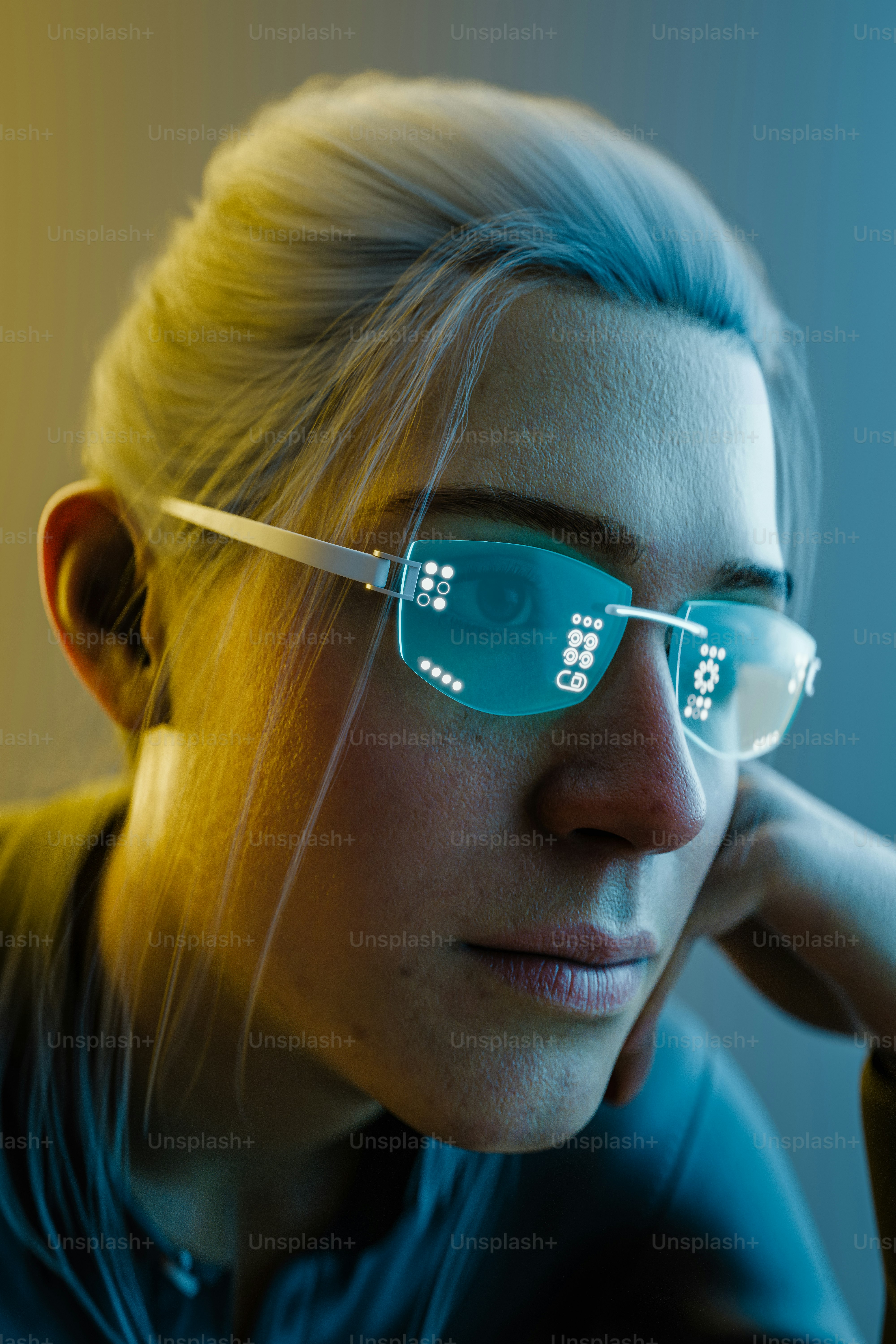 Close-up of a man trying on virtual sunglasses in AR, with realistic reflections and nose bridge alignment