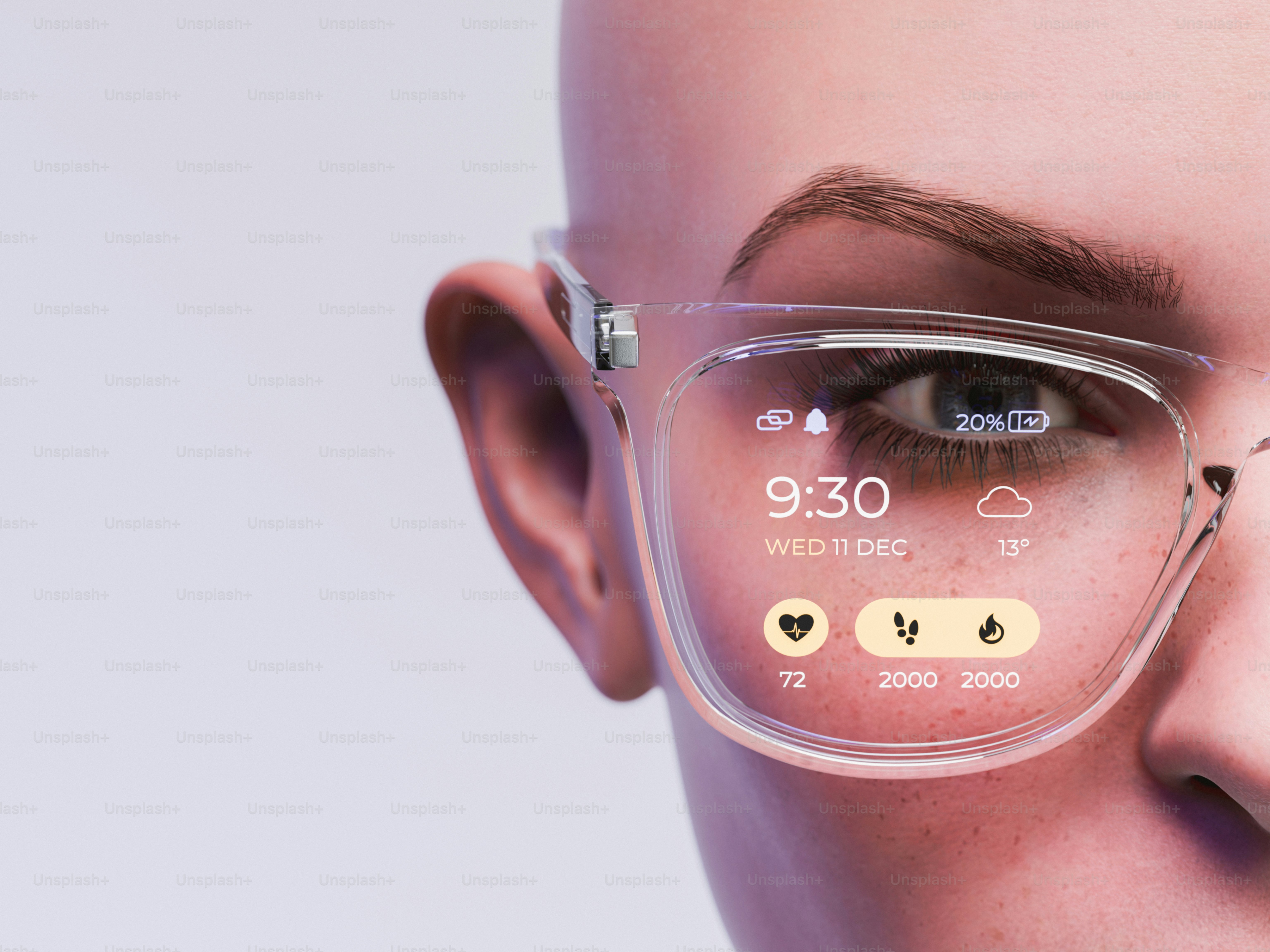 A woman's face wearing a pair of glasses