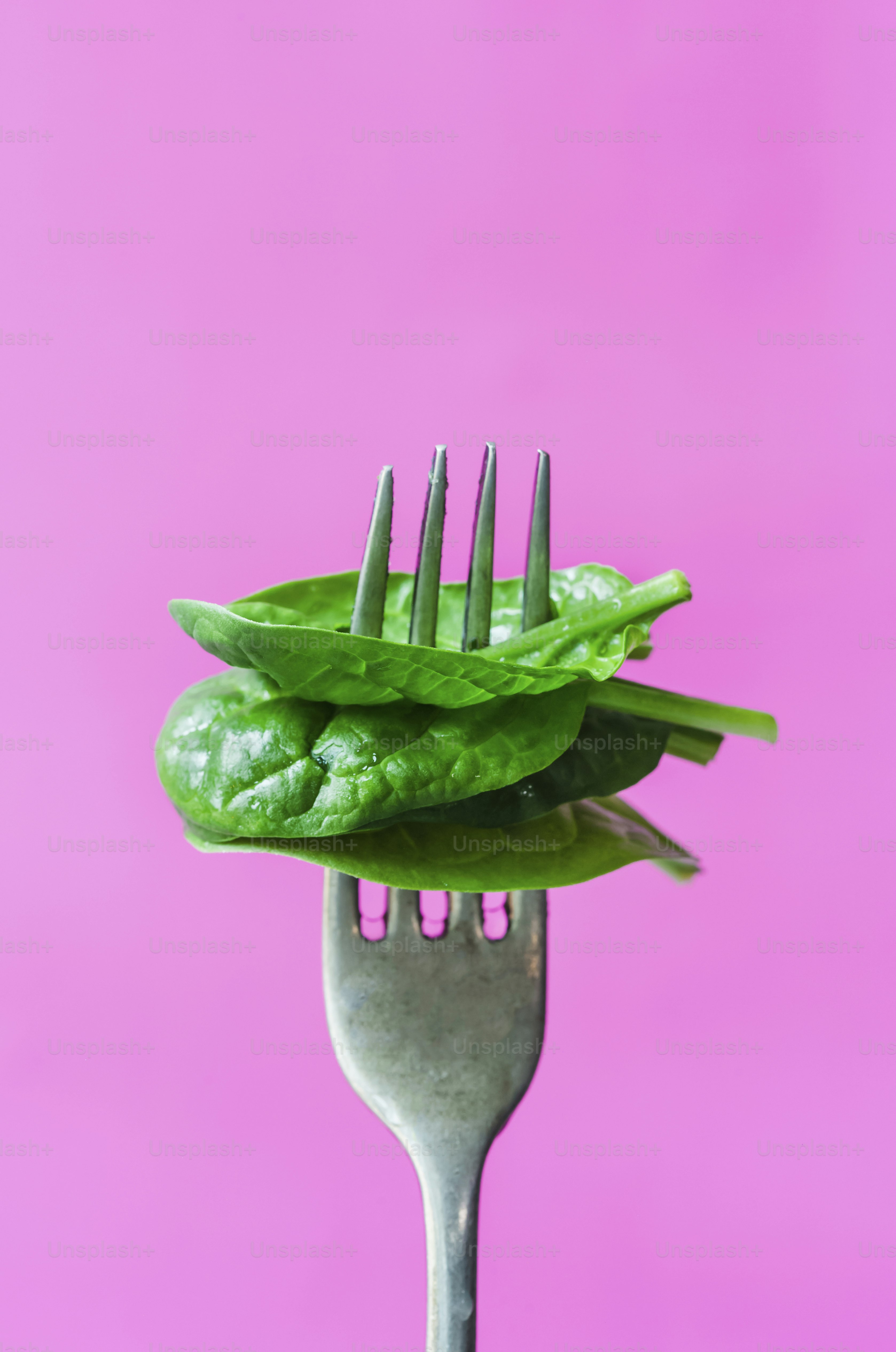 A fork with a pile of spinach on top of it