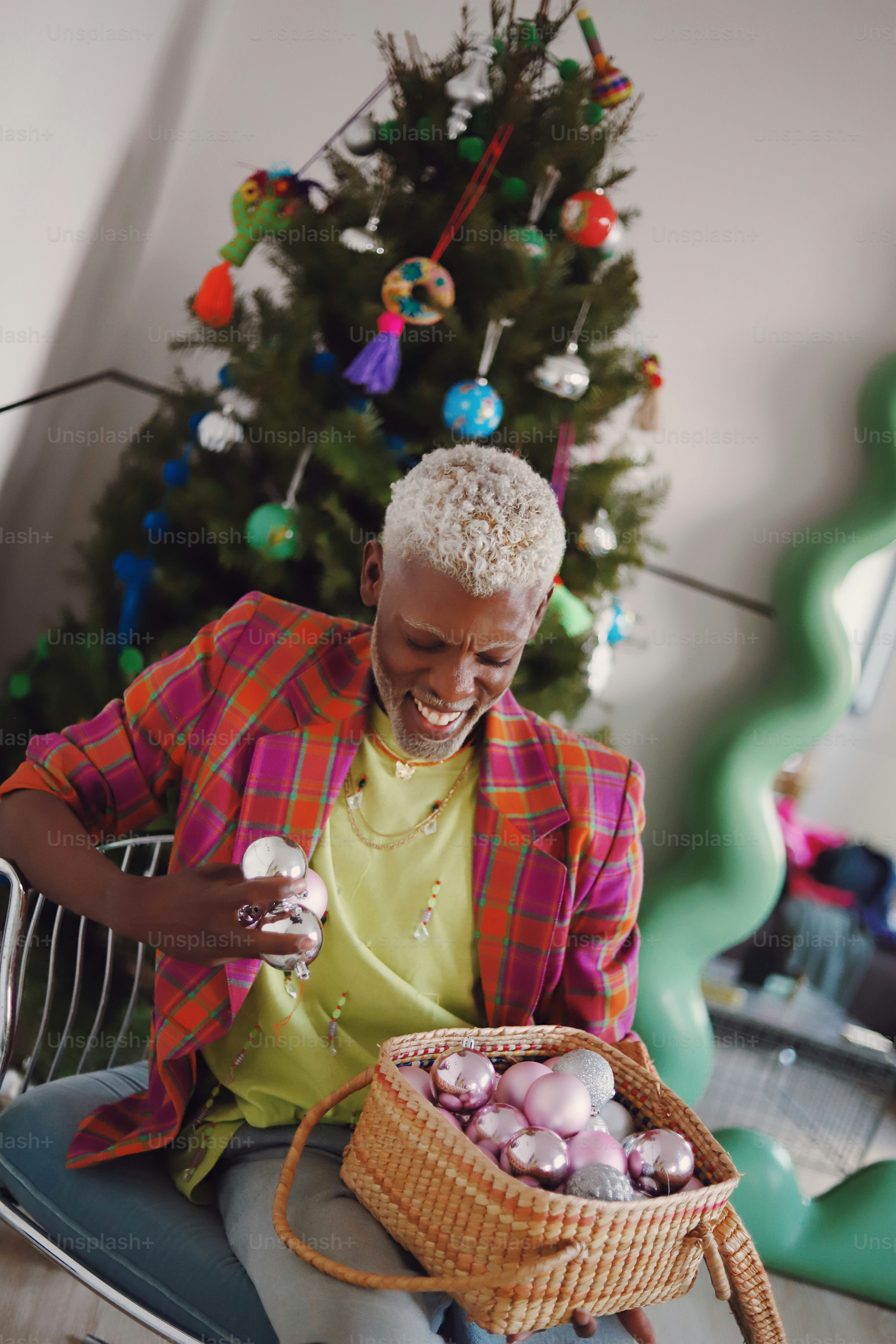 A woman sitting in a chair with a basket of onions