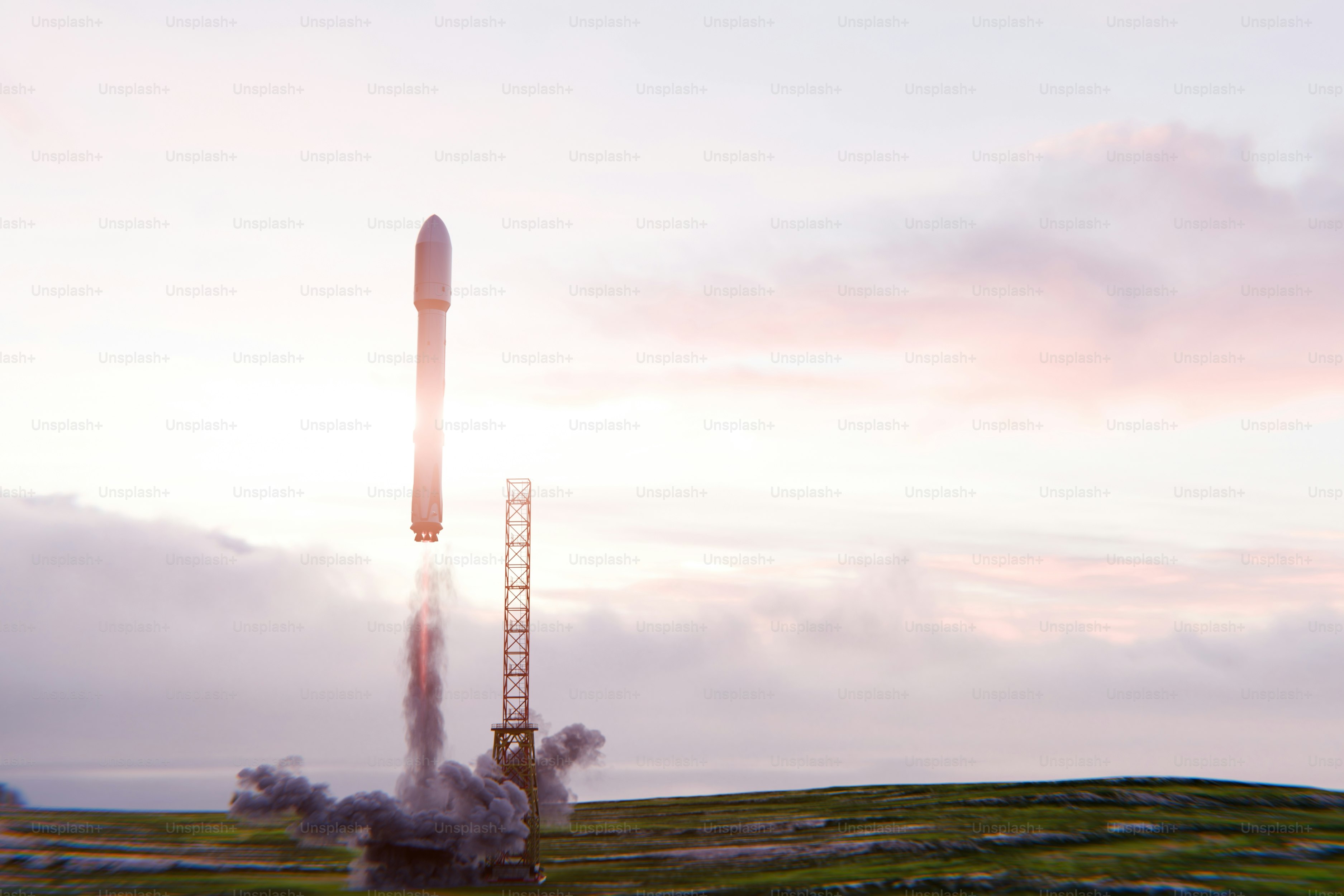 A rocket is being launched into the sky