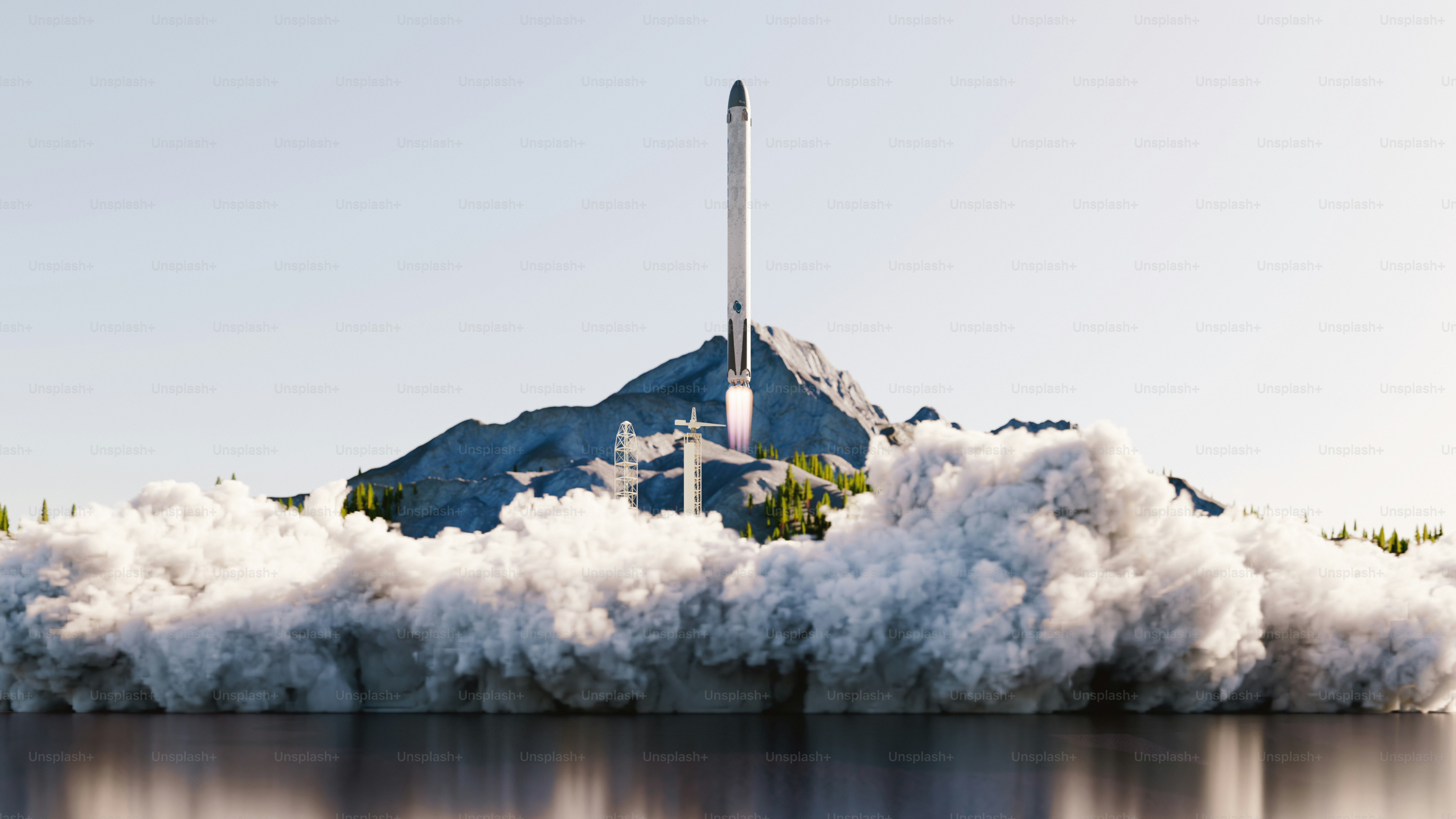 A building with a flag on top of it near a body of water