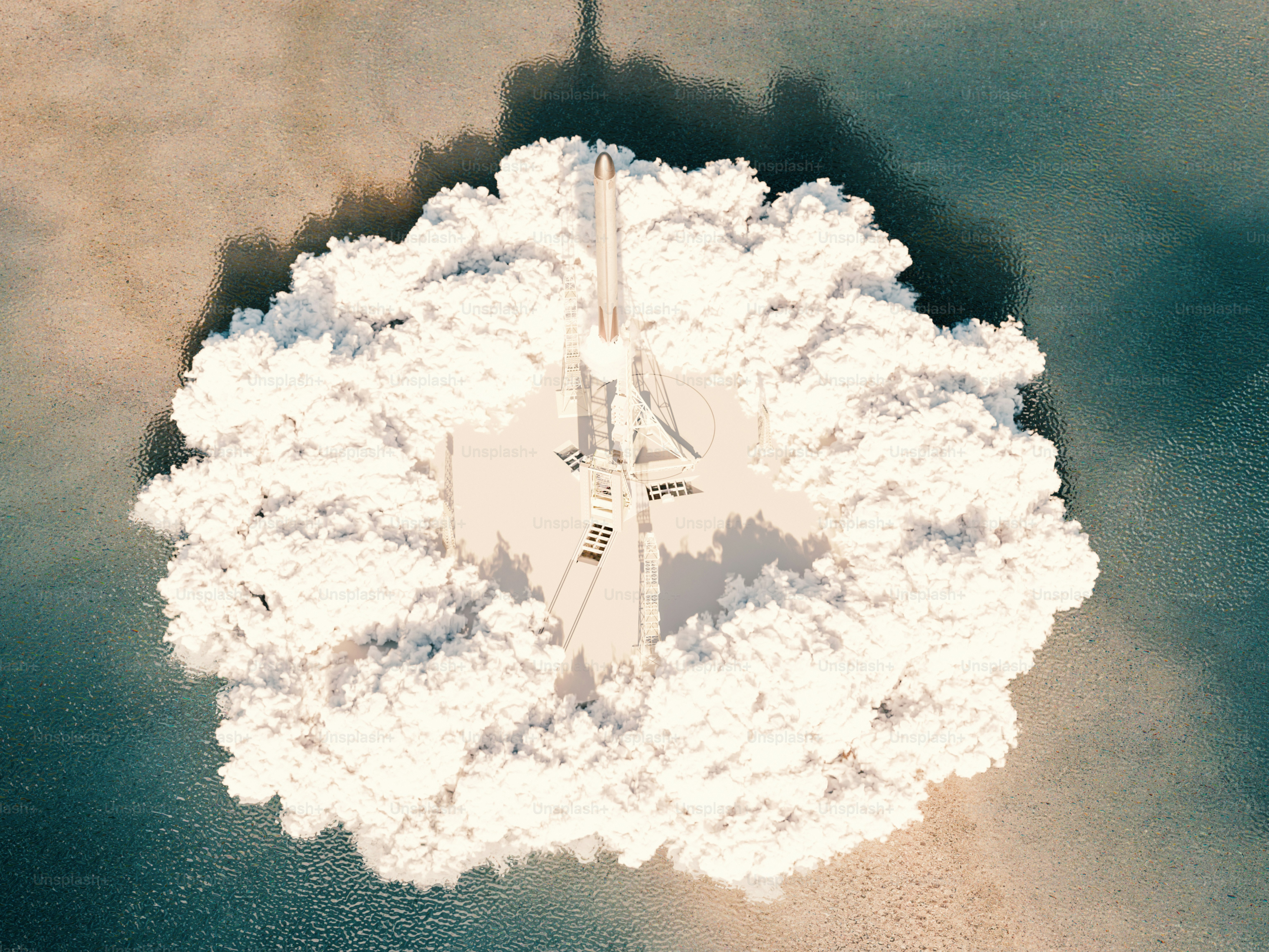 An aerial view of a plane flying in the sky