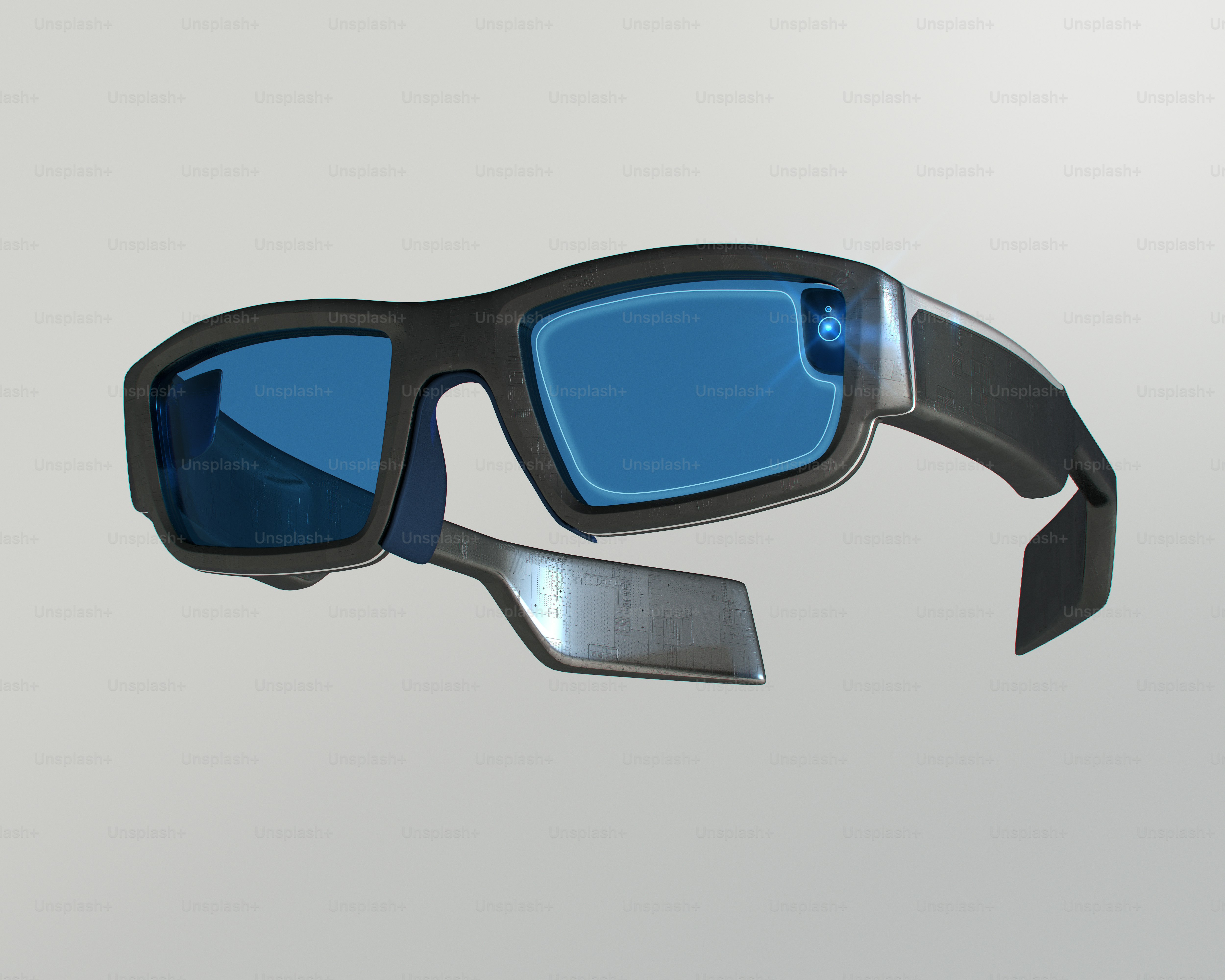 Um par de óculos com uma lente azul