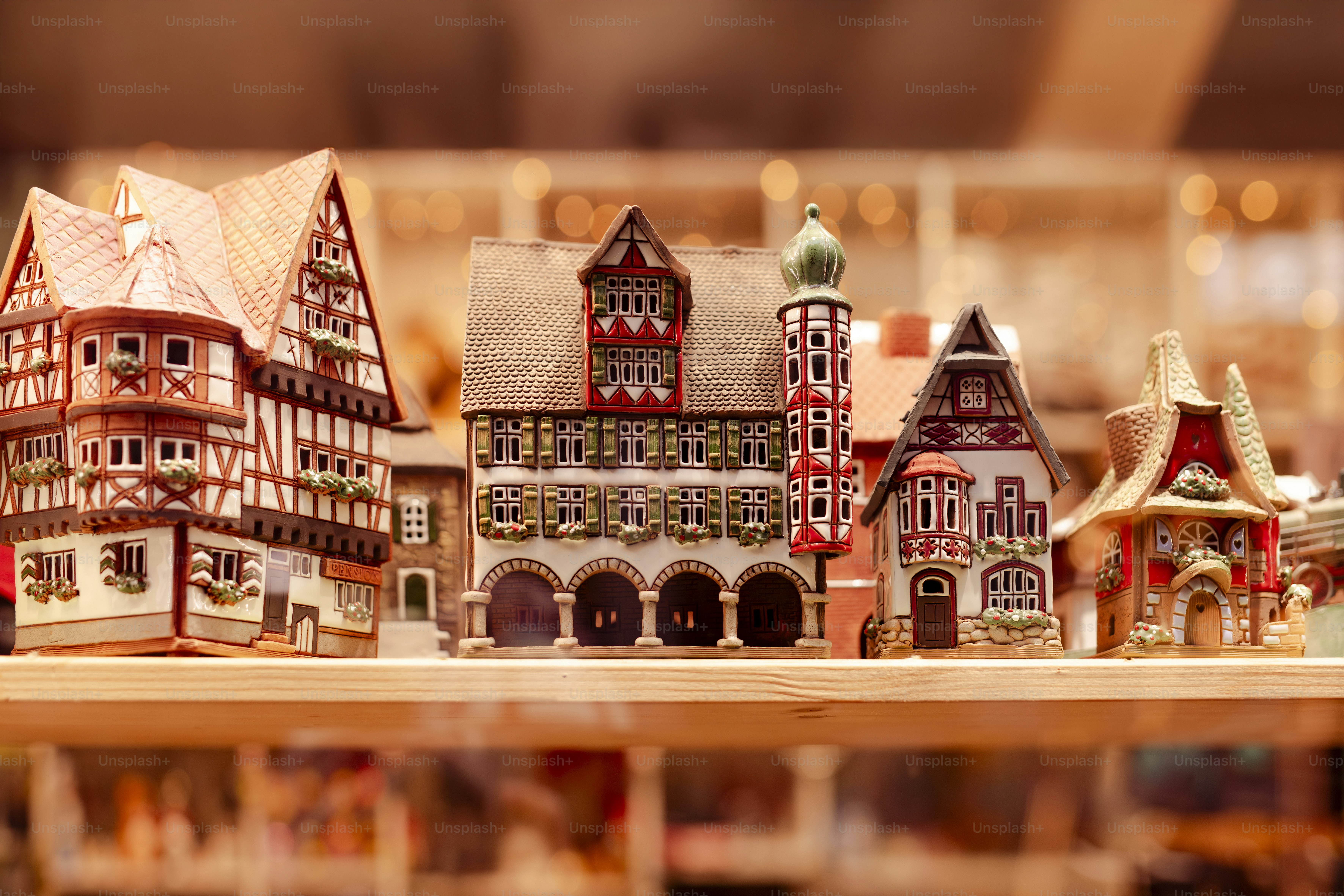 A close up of a group of miniature buildings