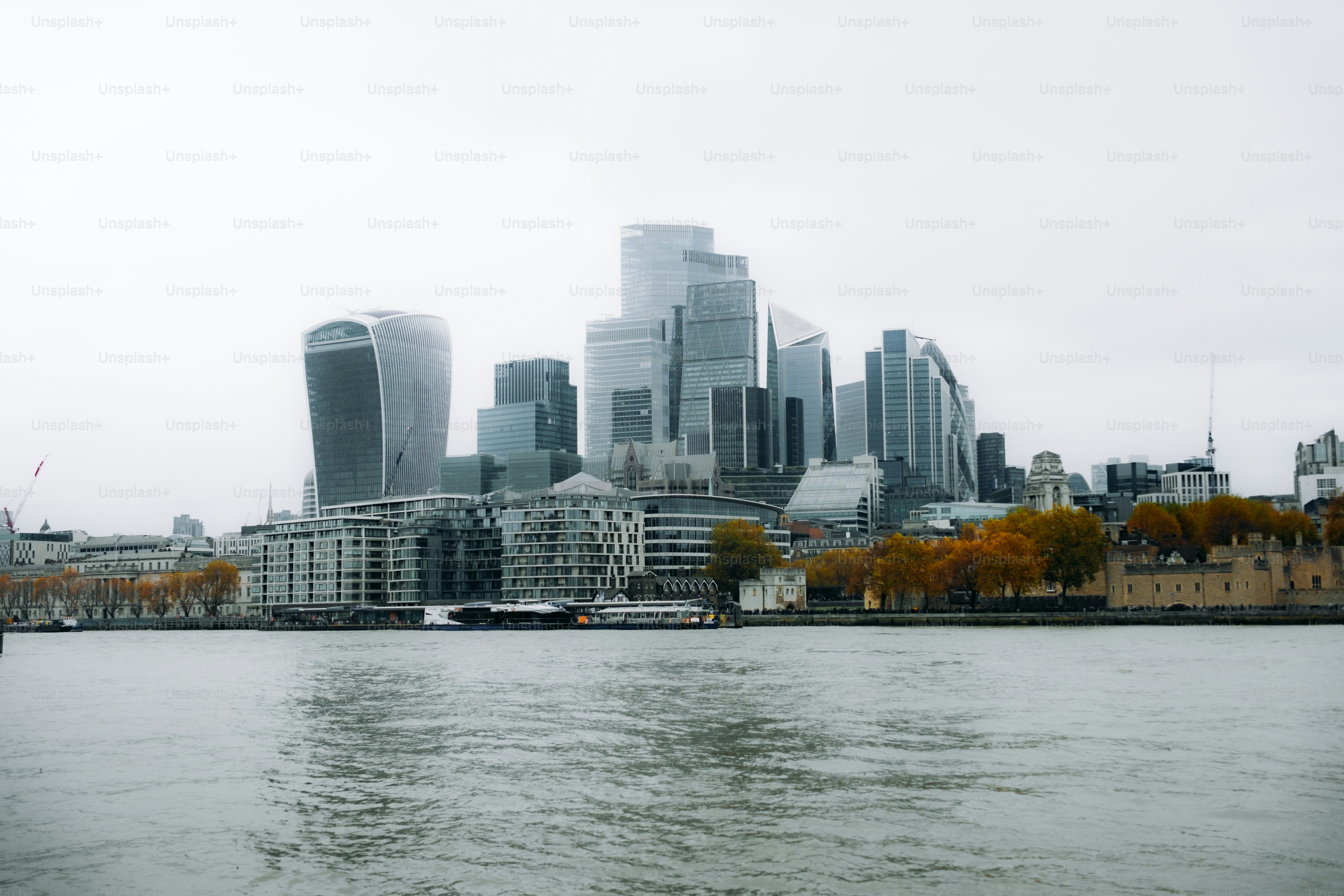 A large body of water with a city in the background