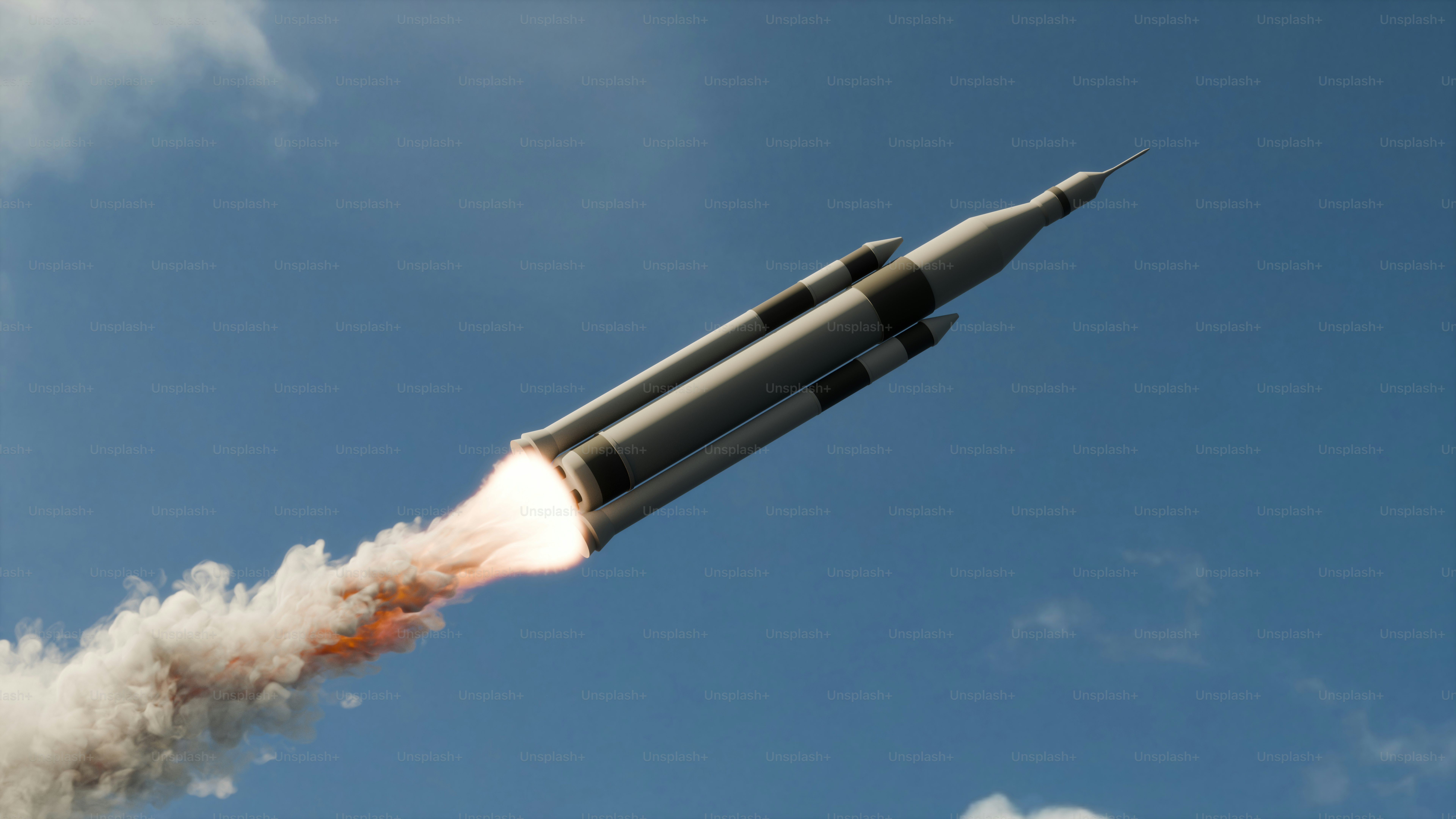 A rocket is flying through the air with smoke coming out of it