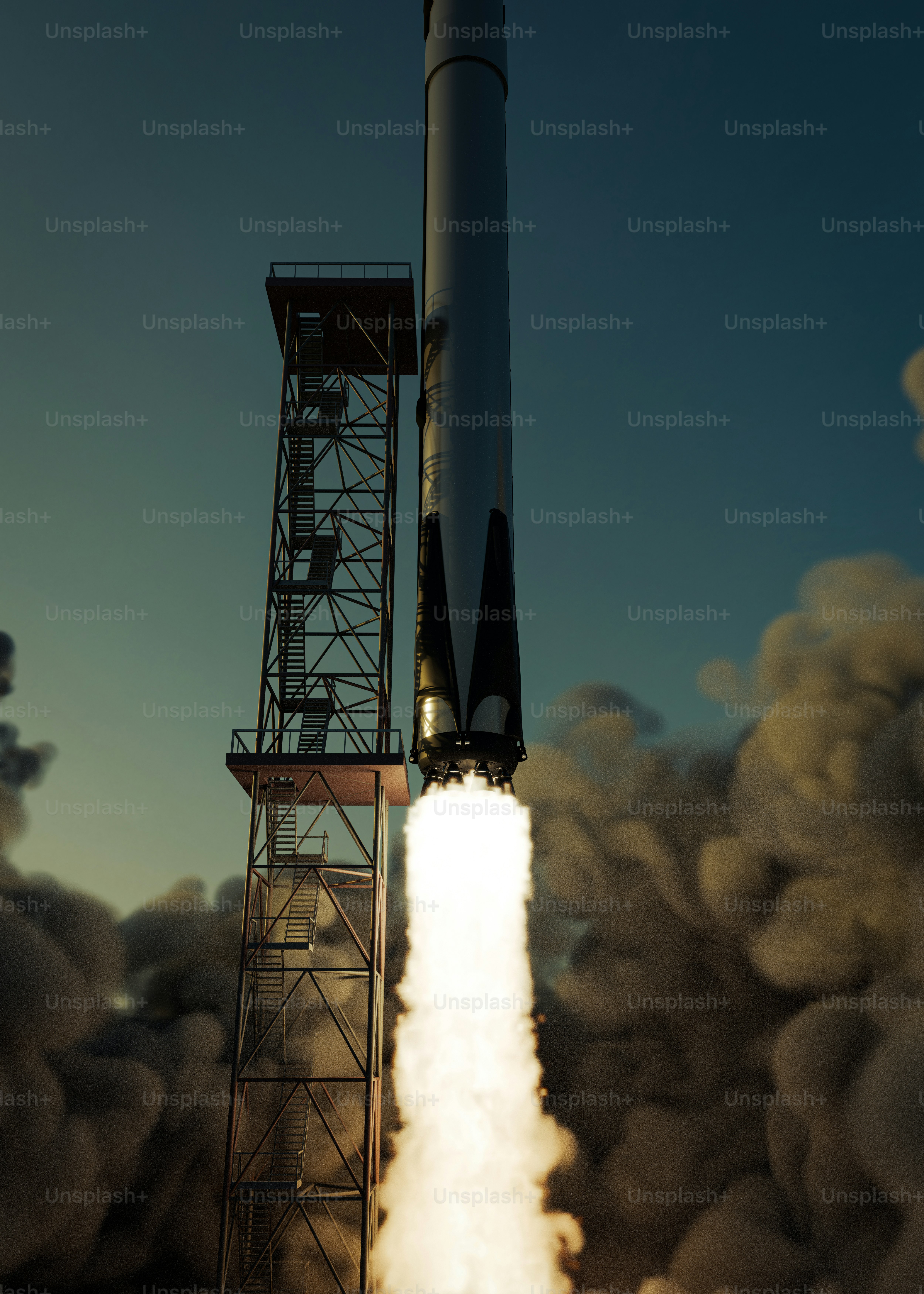 A rocket launching into the sky with smoke coming out of it photo ...