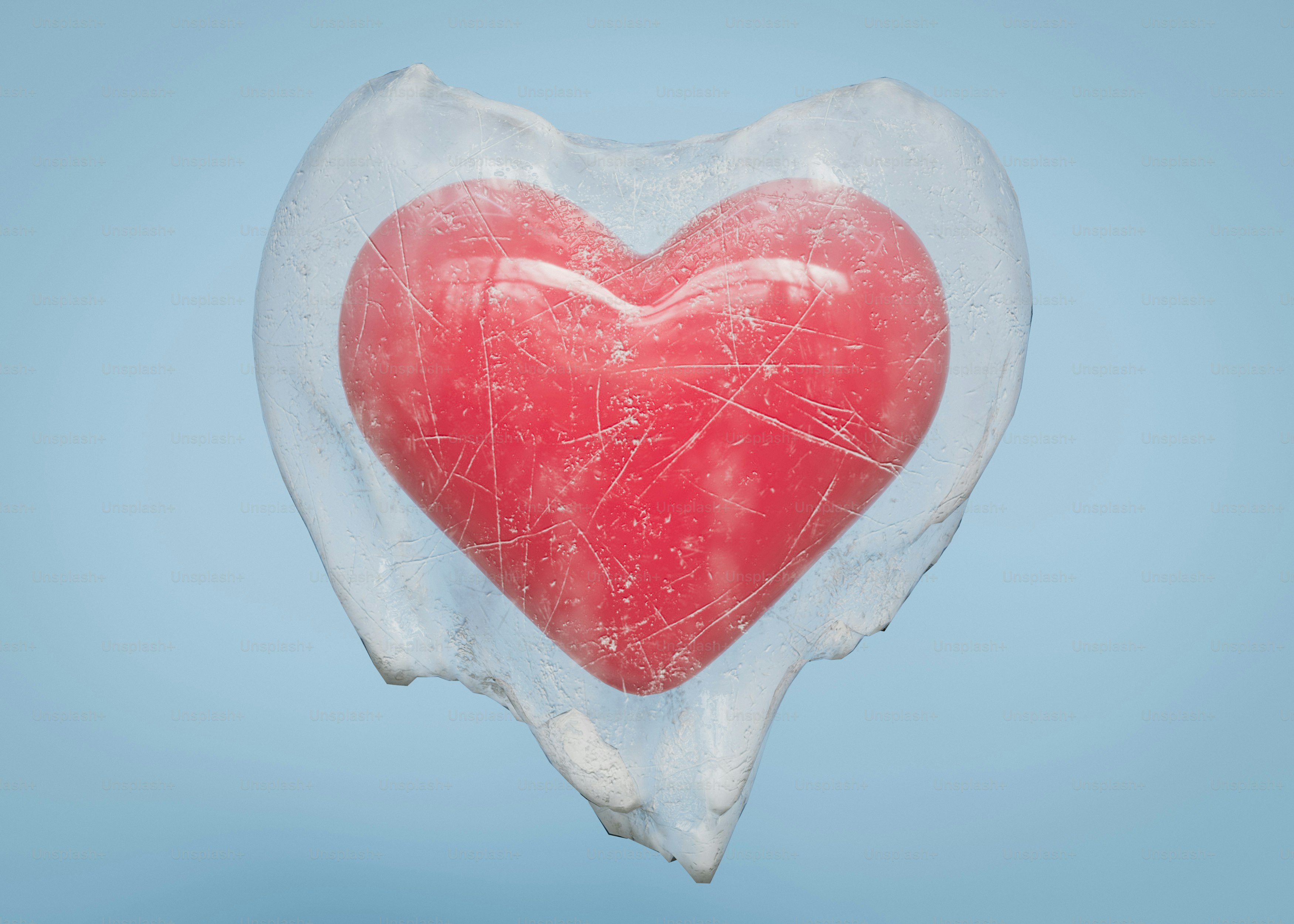 A heart shaped lollipop on a blue background