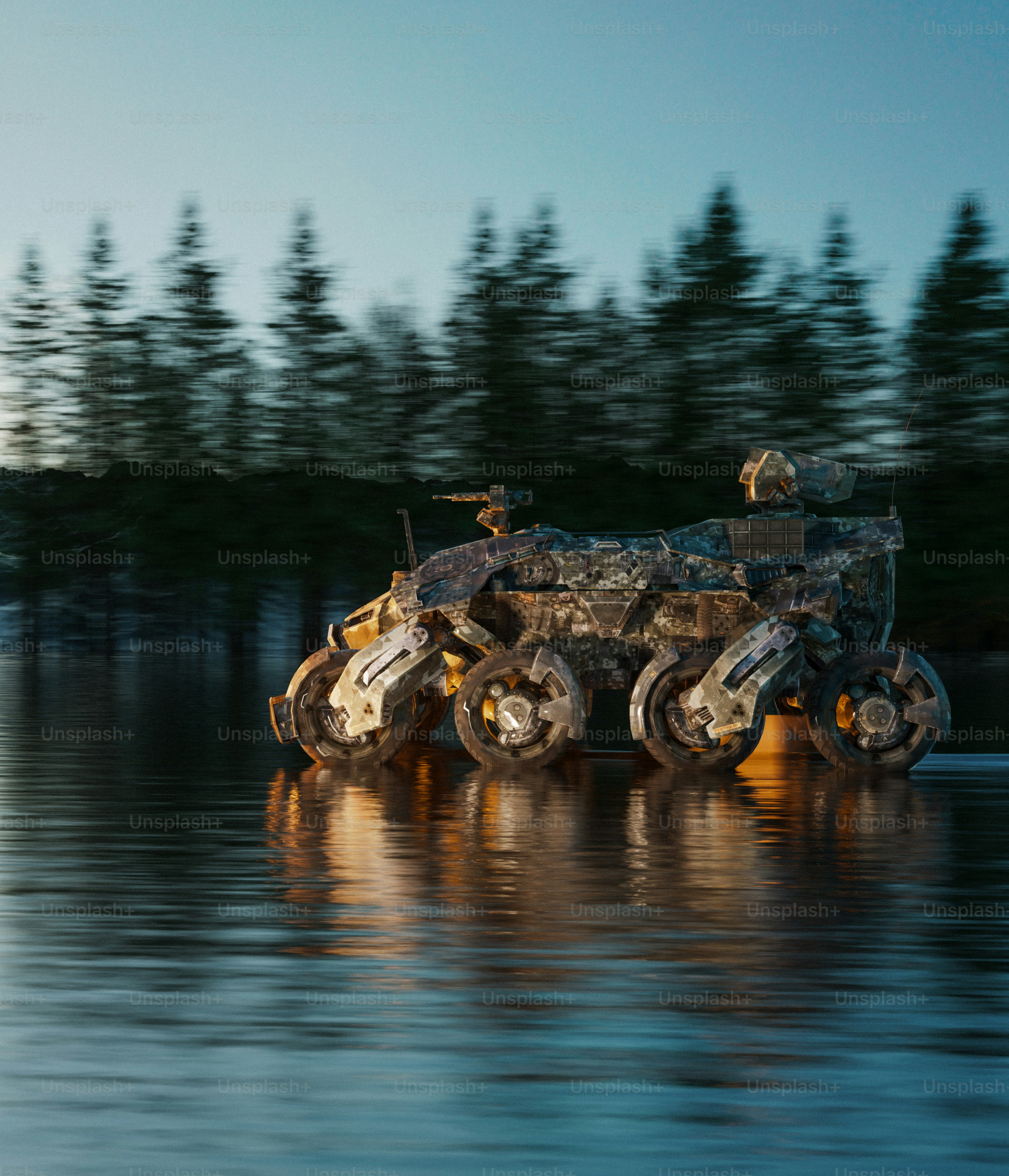 A motorcycle that is sitting in the water