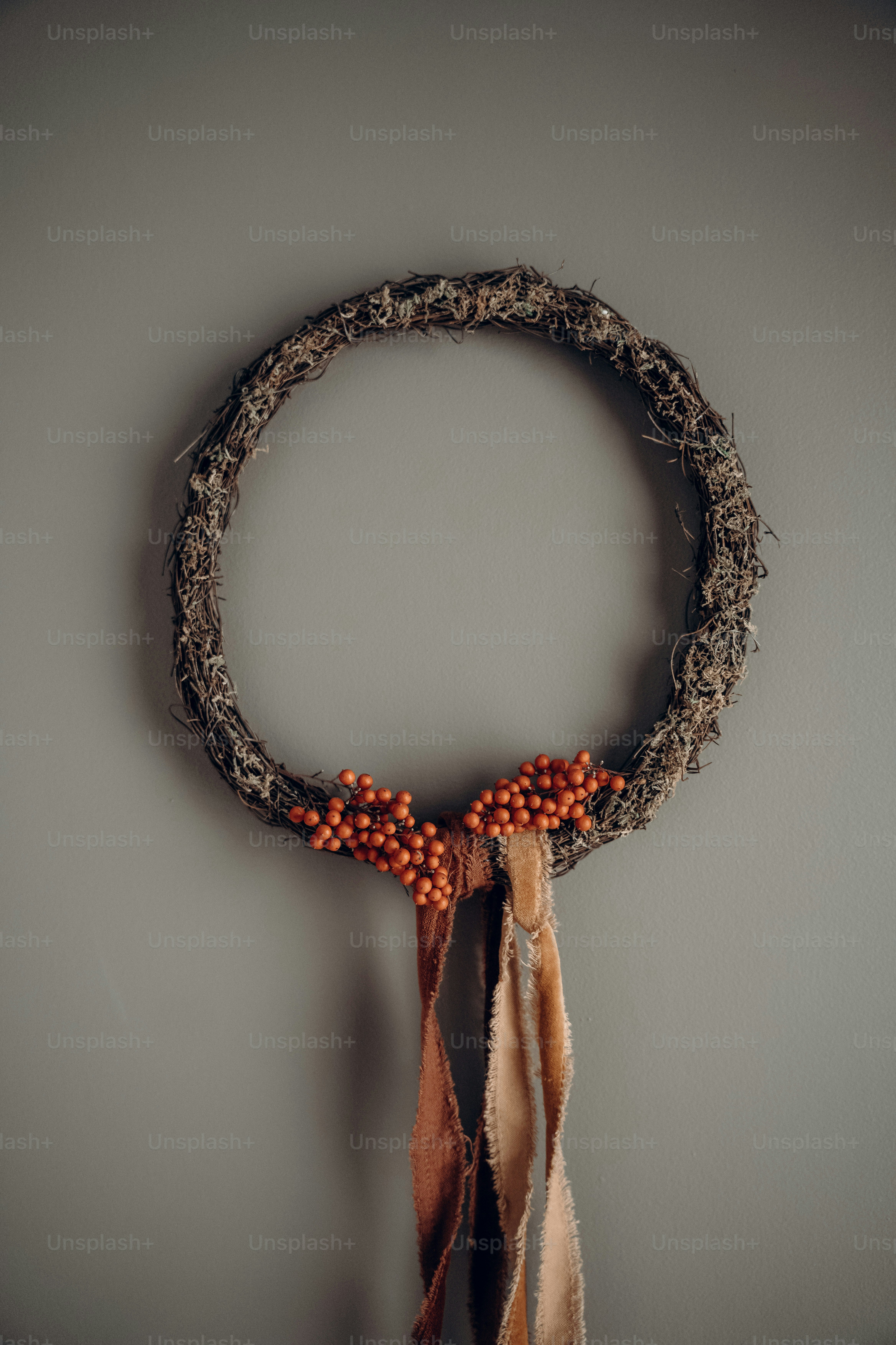 A close up of a wreath on a wall