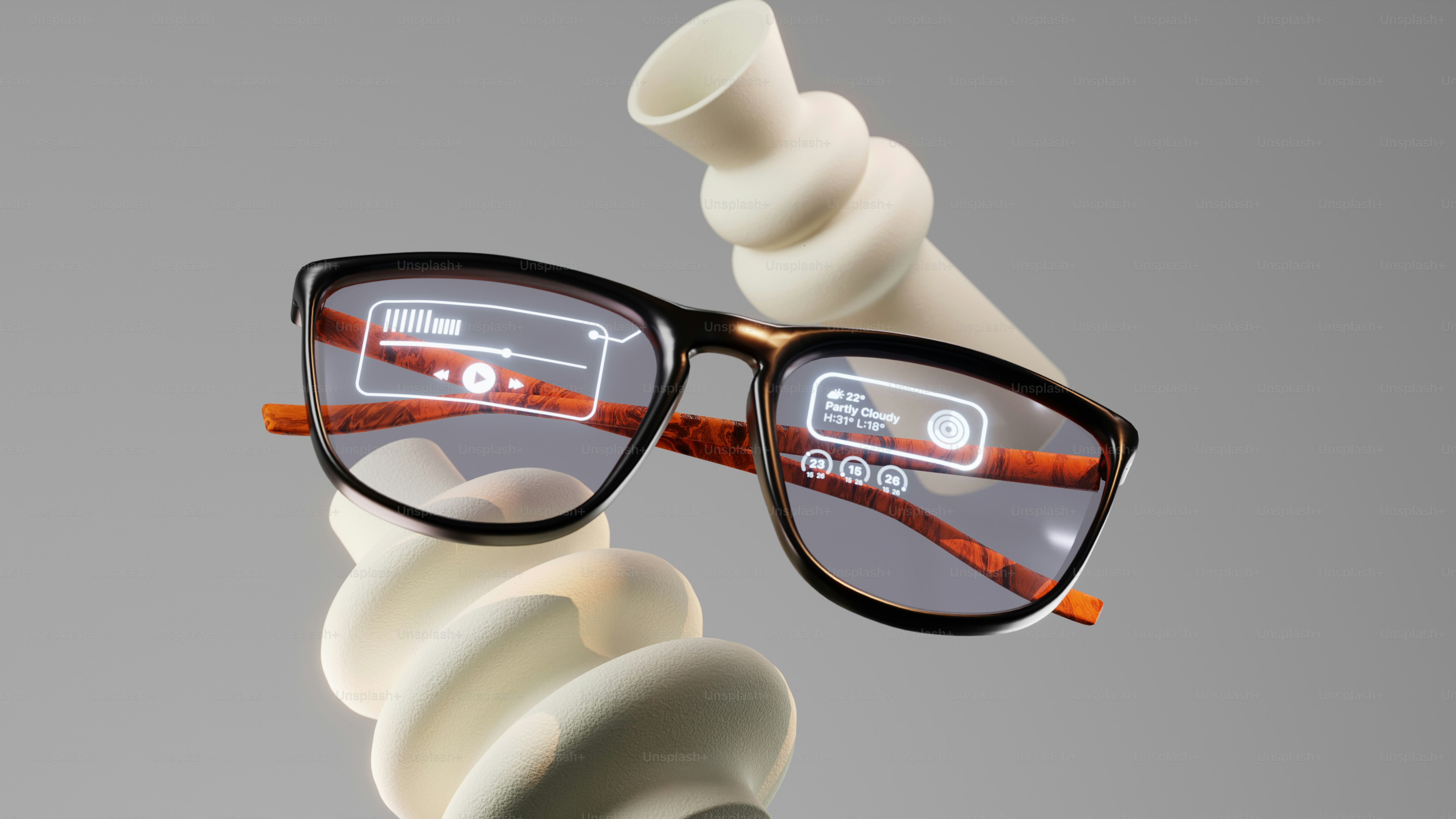 A pair of glasses sitting on top of a white object