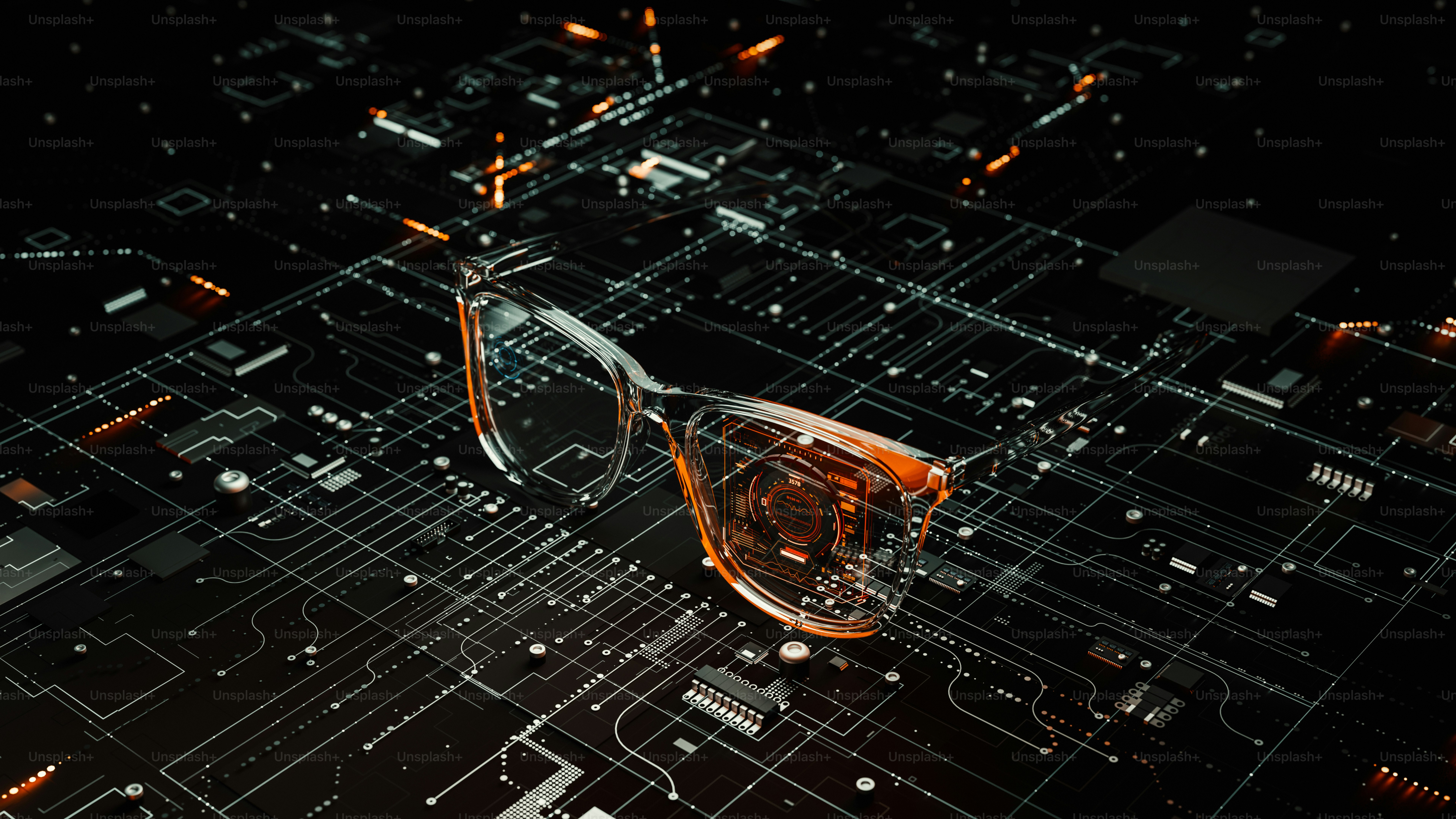 An aerial view of a city at night