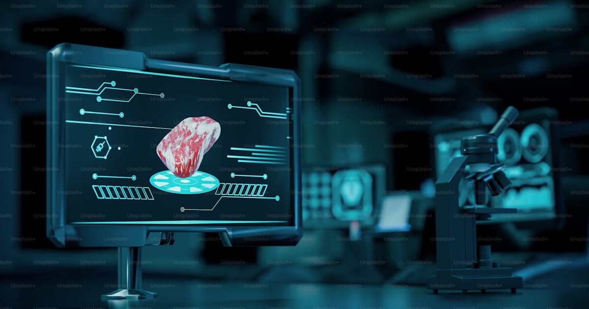 A computer screen with a picture of a piece of meat on it photo – 3d ...