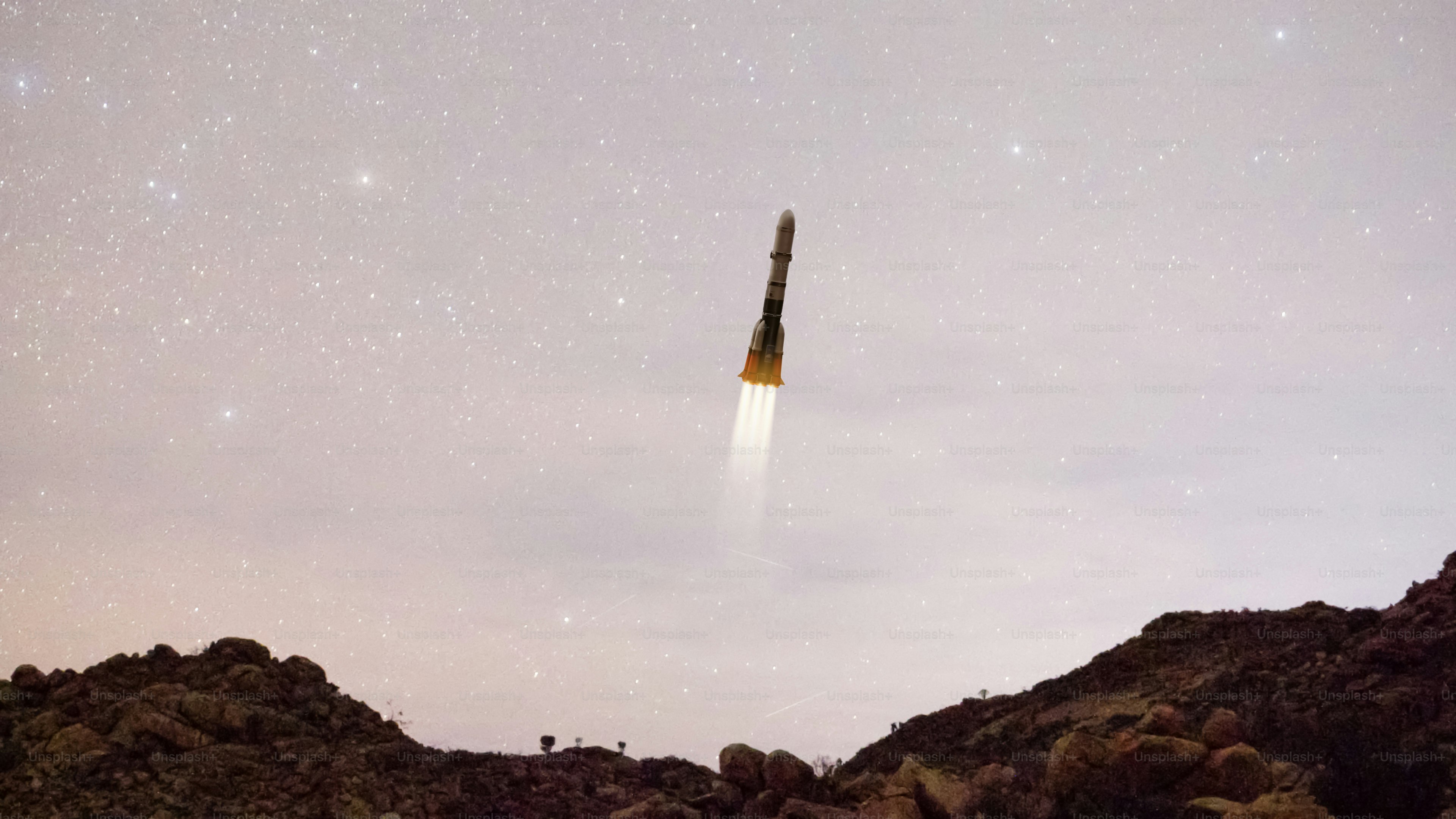 A rocket is flying high in the sky photo – 3d render Image on Unsplash
