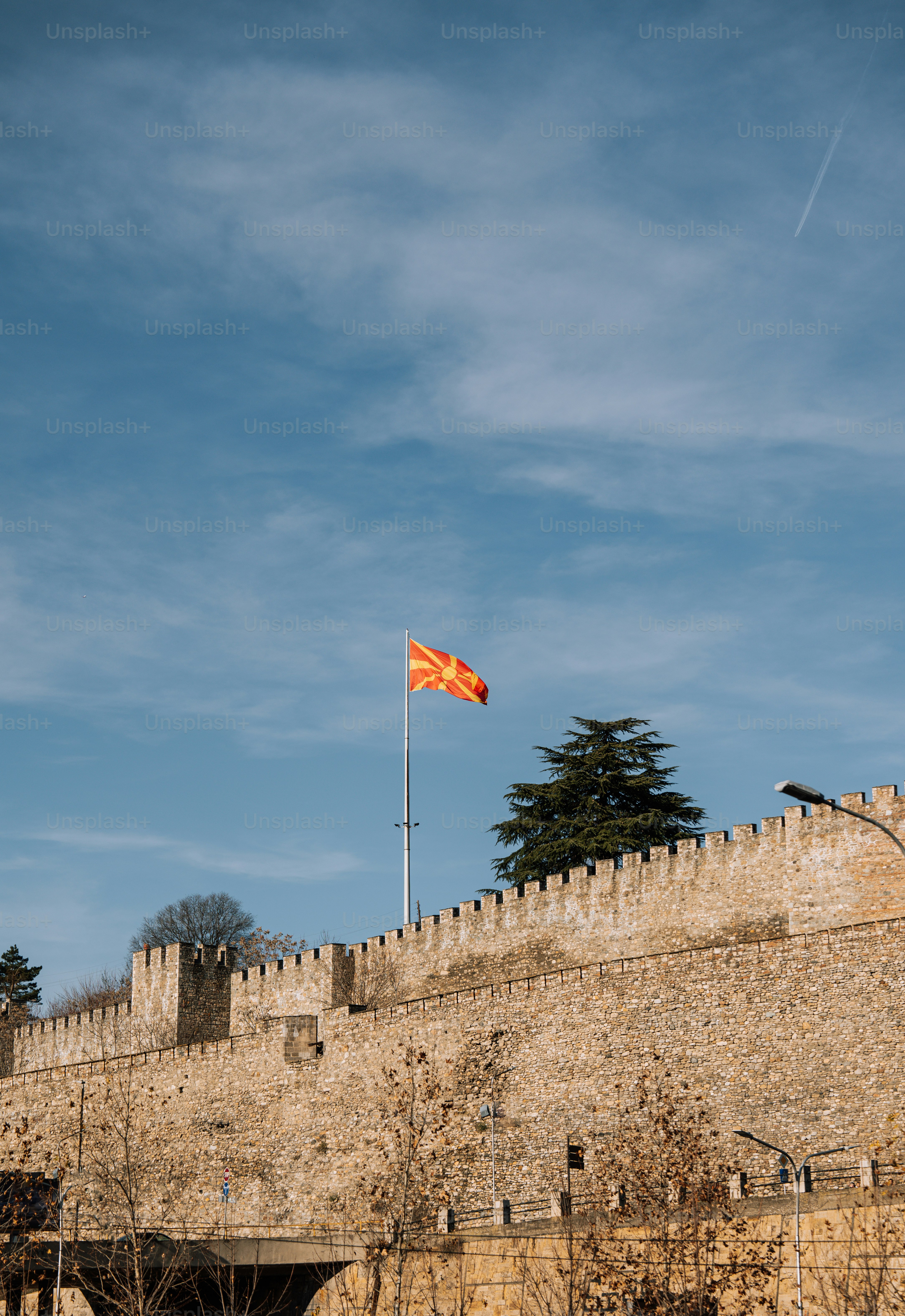 A castle with a flag on top of it