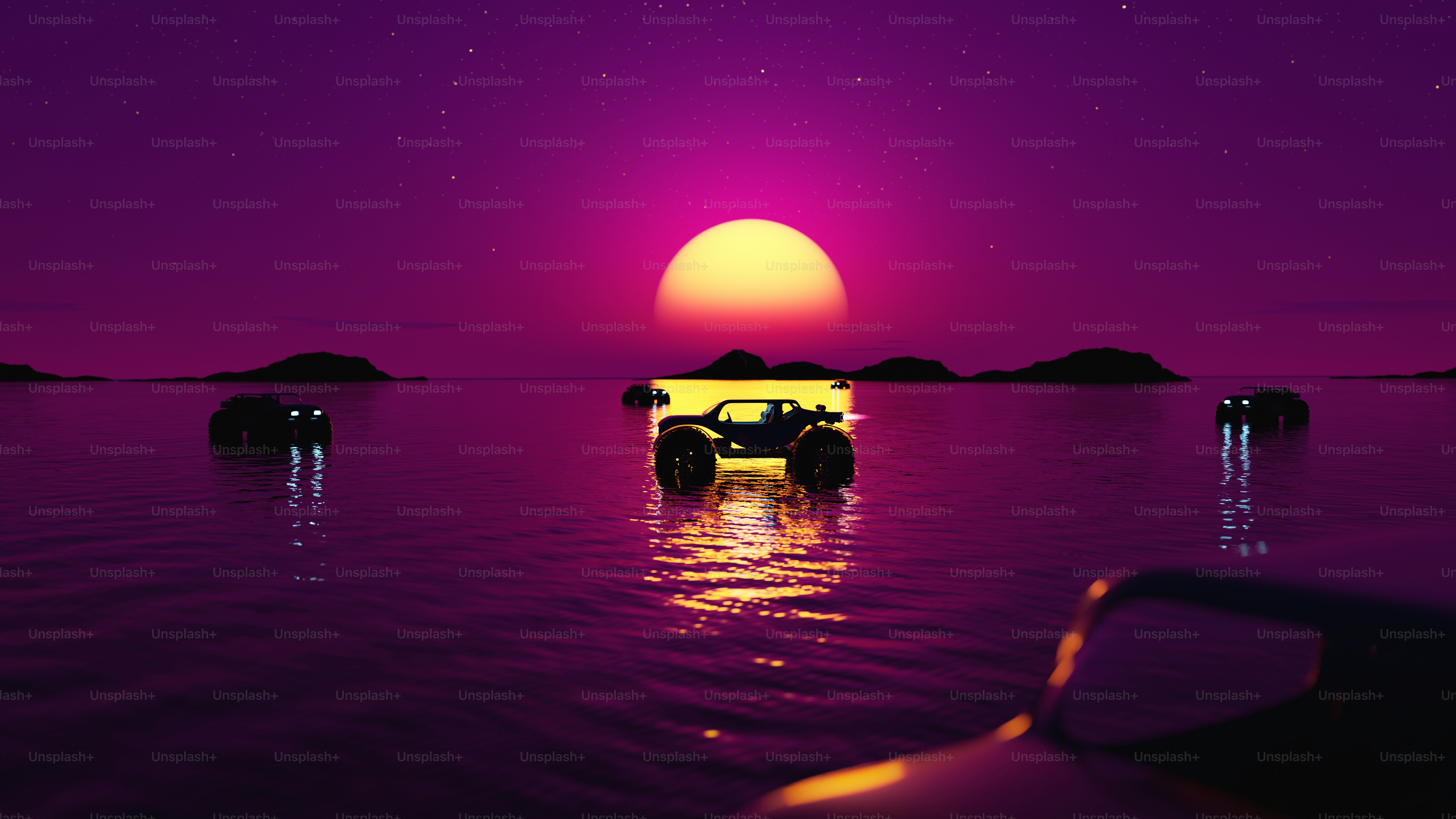 The sun is setting over a body of water