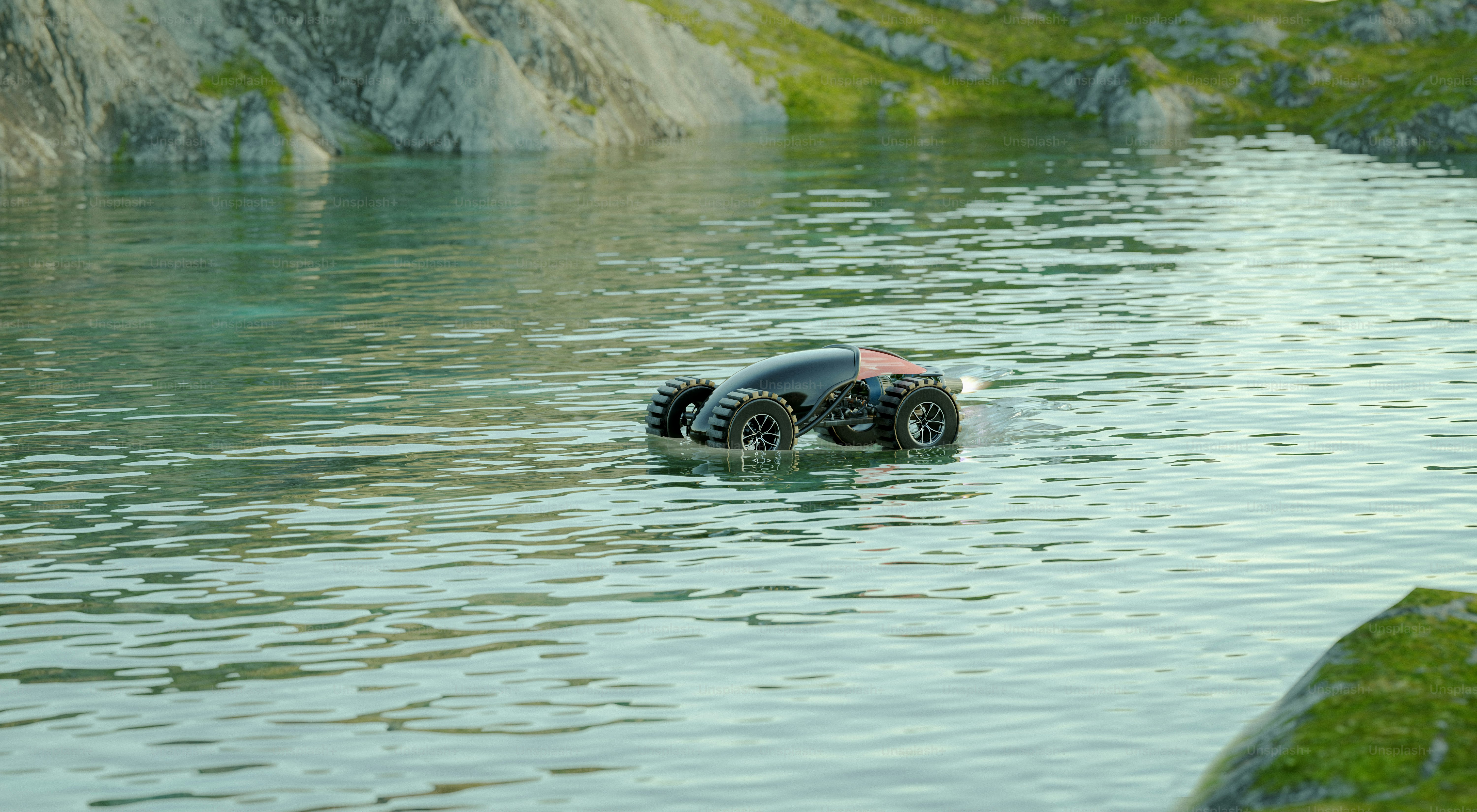 A car that is sitting in the water