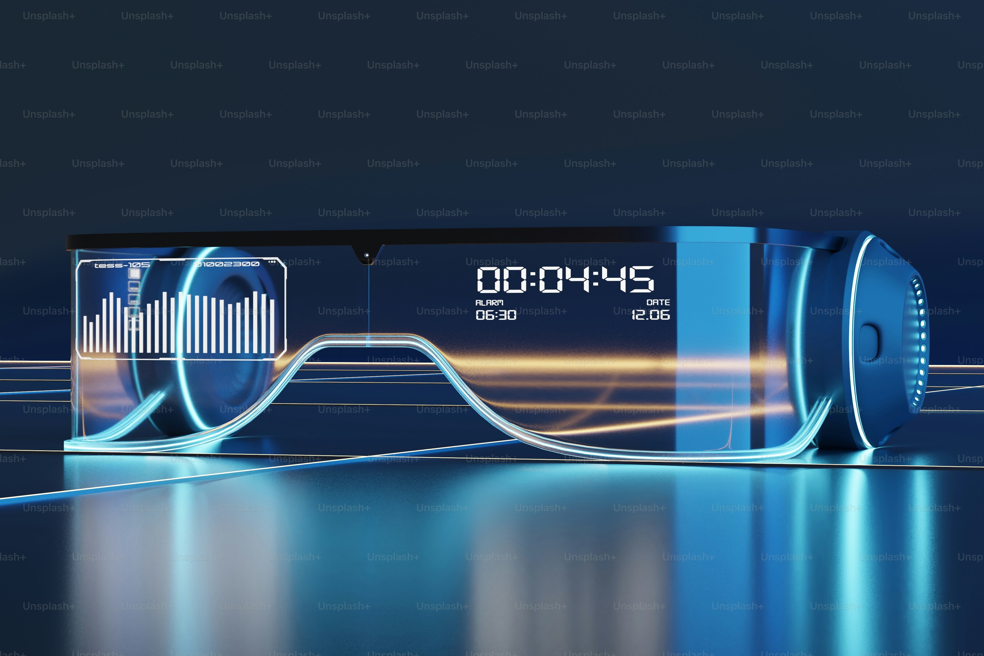 A pair of glasses with a timer on the lens photo – Technology Image on ...