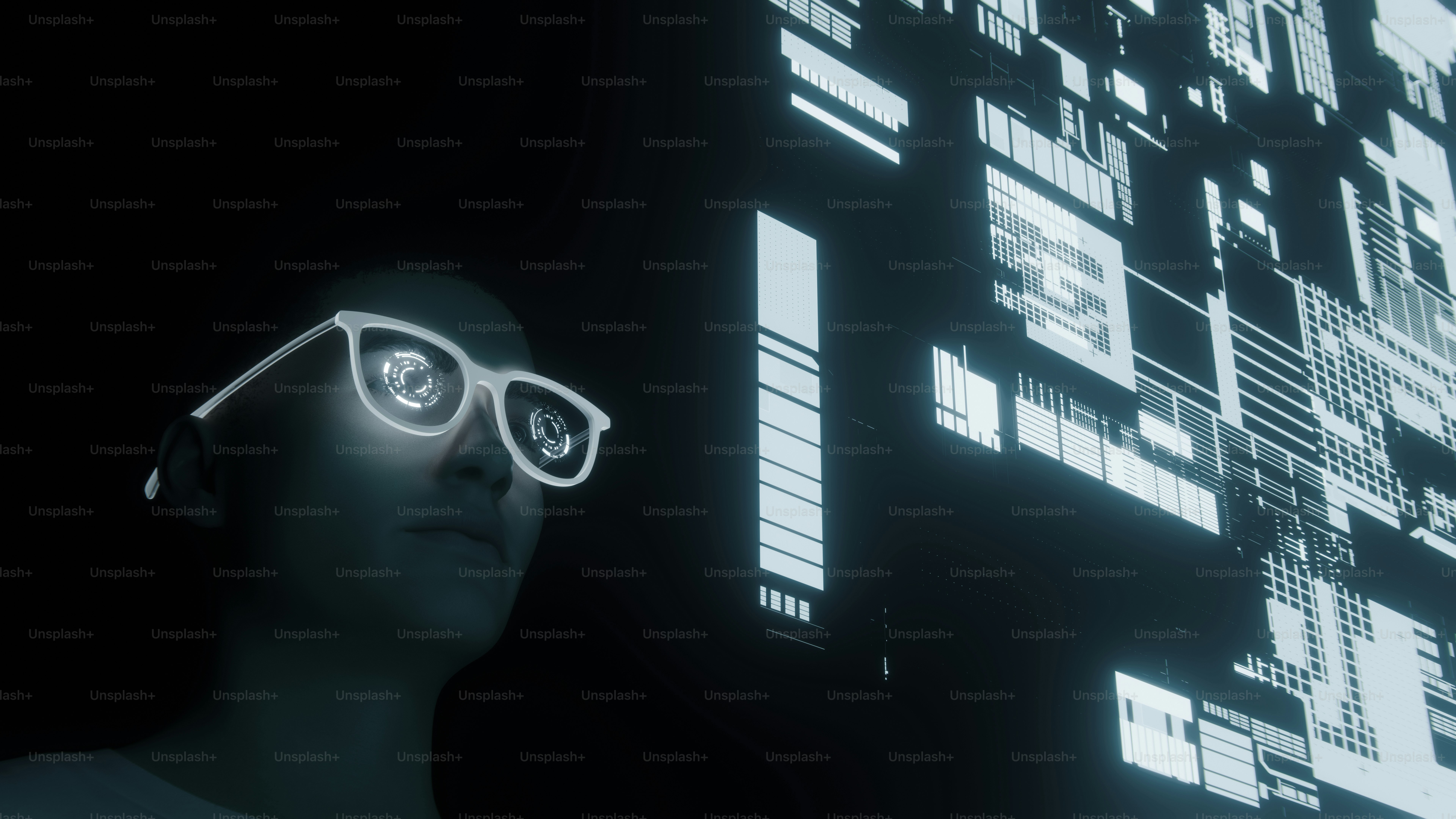 A man wearing glasses in front of a computer screen