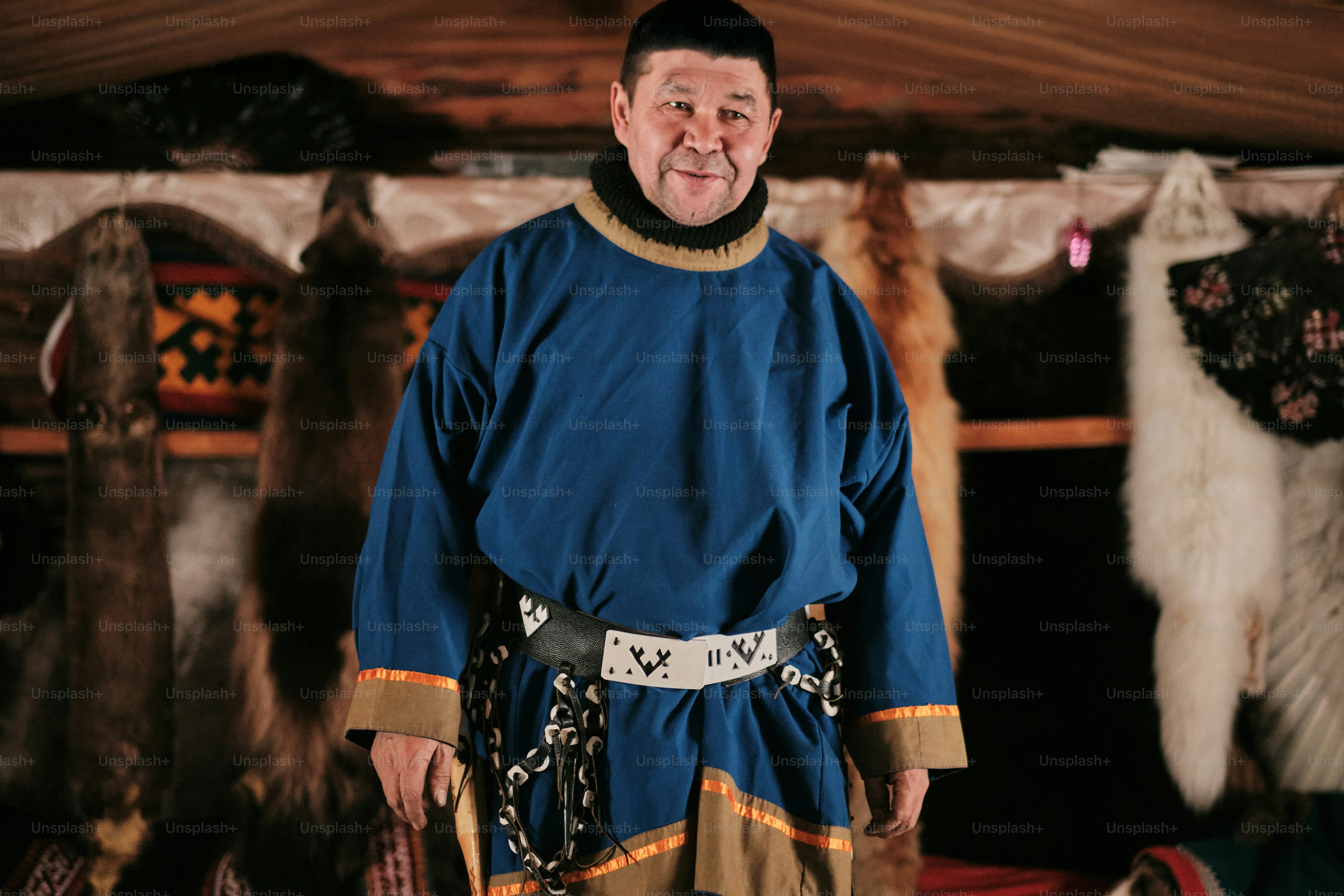 Details of life of small peoples of the North: Khanty (Ugric indigenous people) at their reindeer camp.