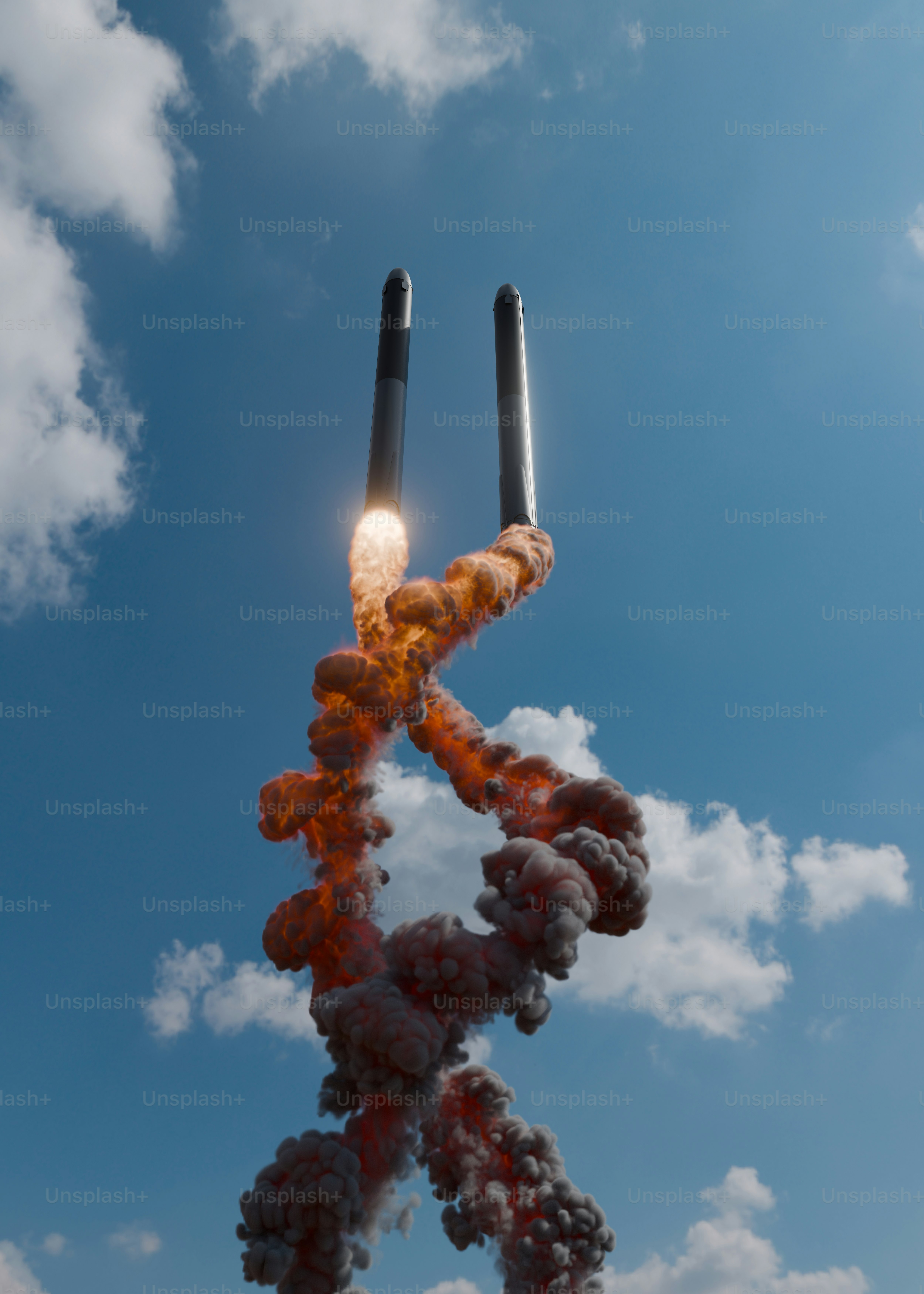 A rocket with smoke coming out of it