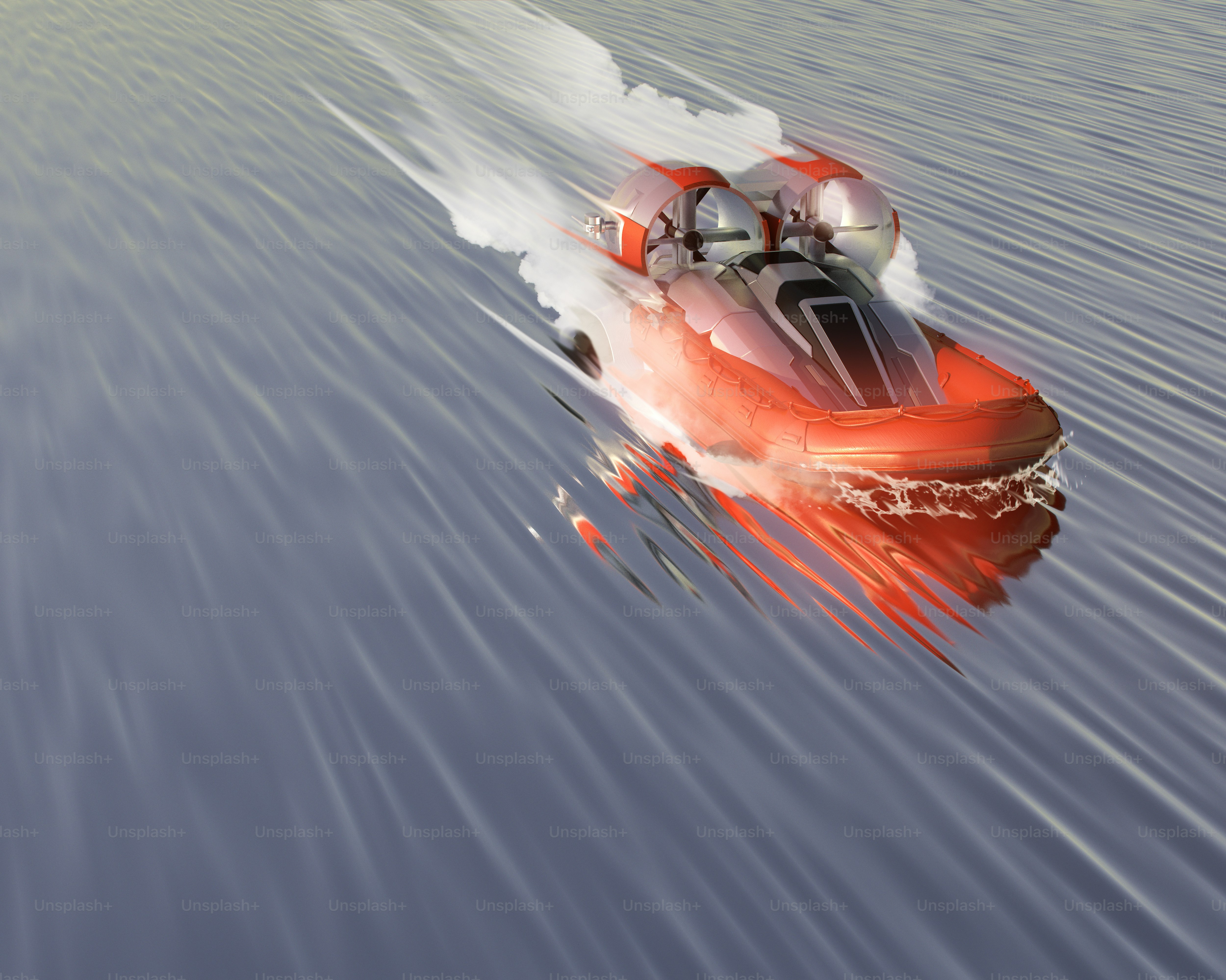 Ein Schnellboot, das über ein Gewässer rast