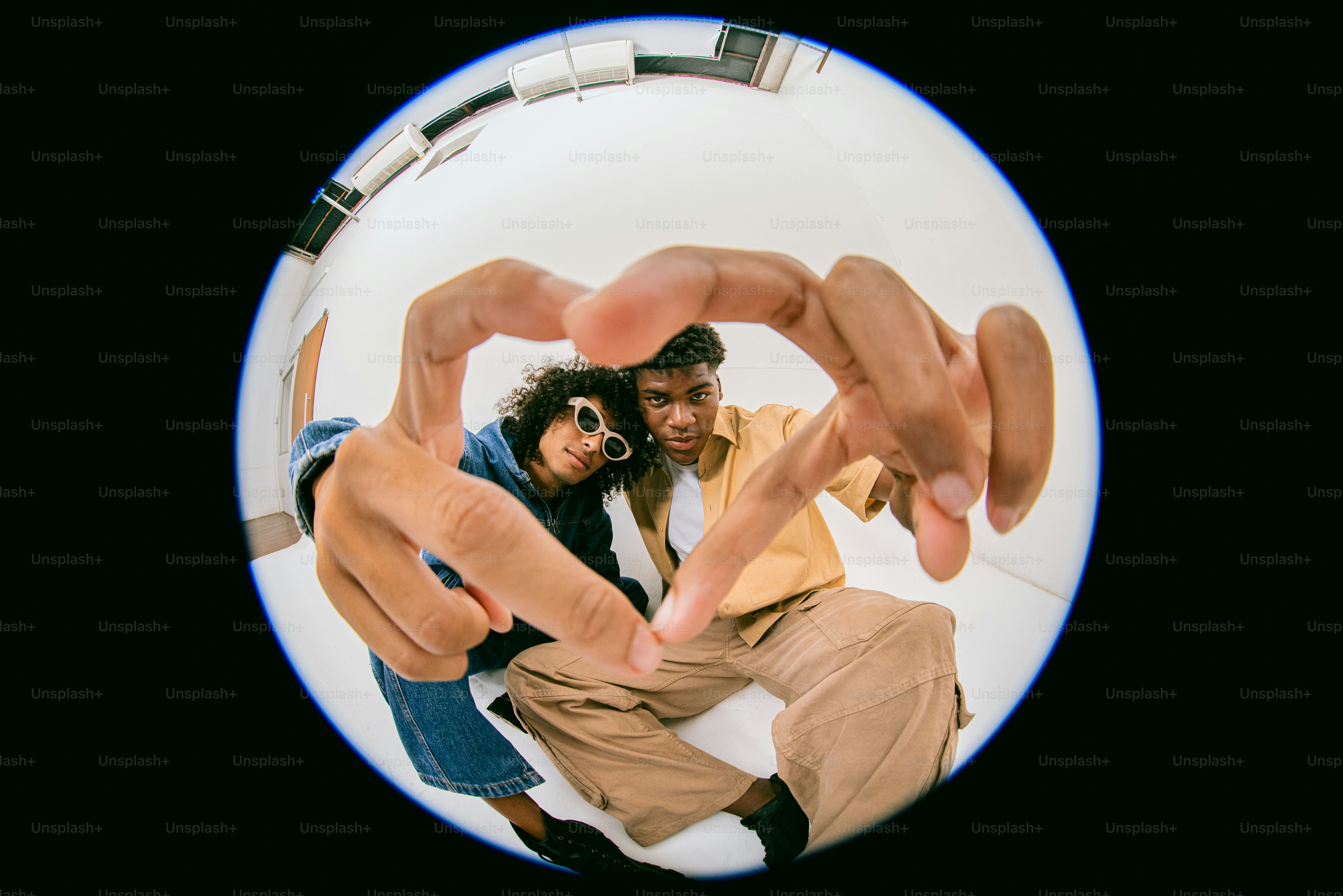 A couple of people that are in the air