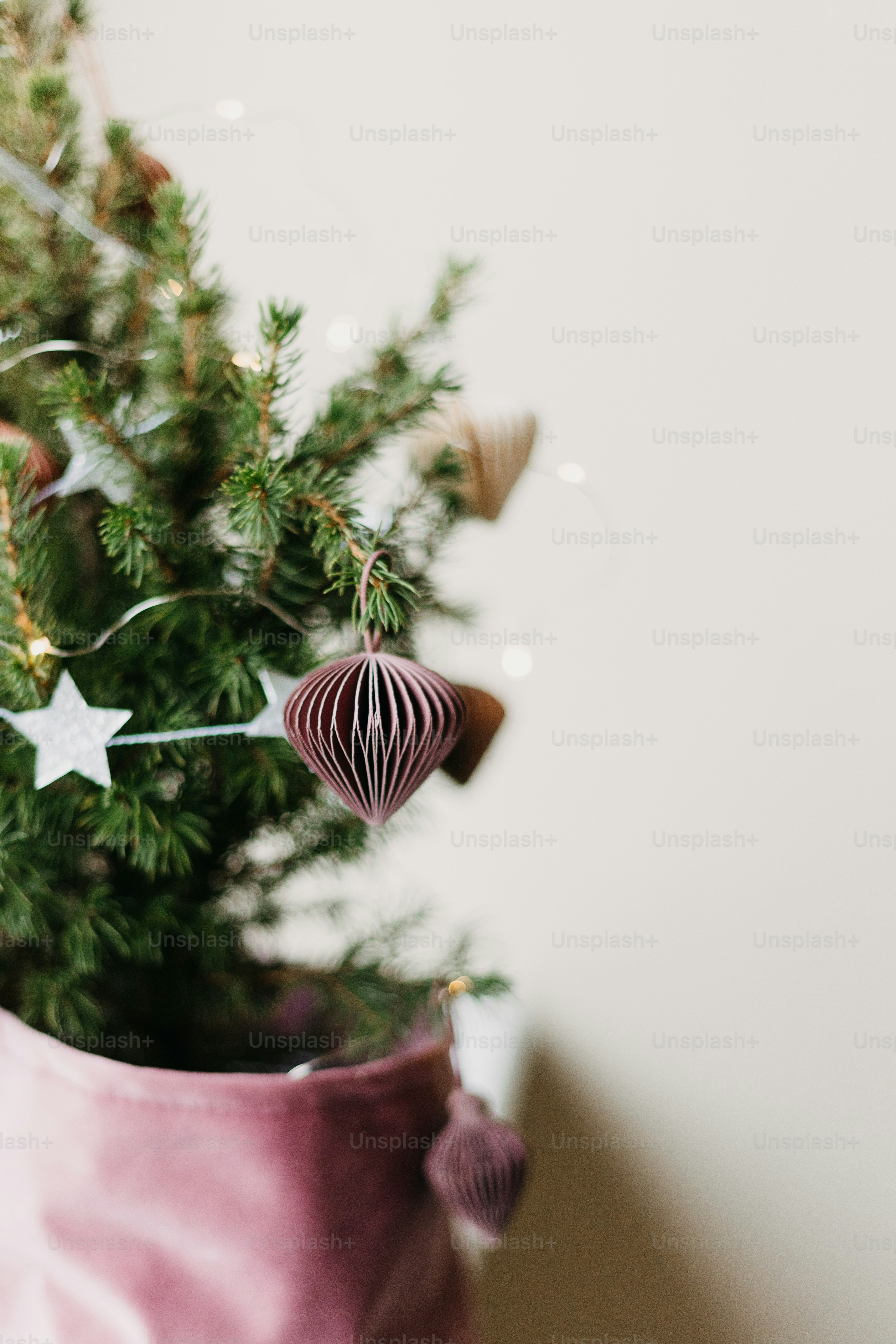 A close up of a christmas tree in a bag