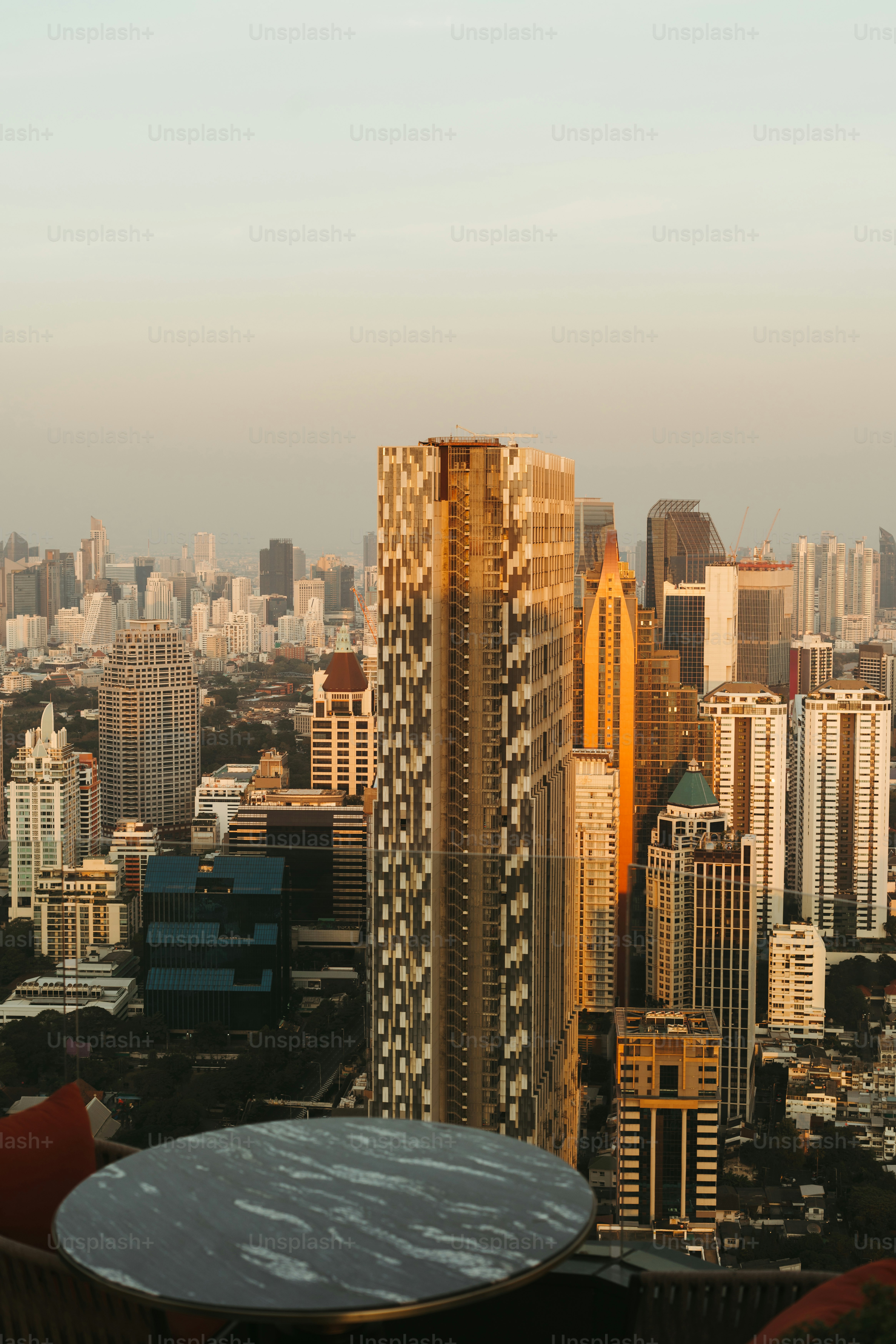 A view of a city from the top of a building