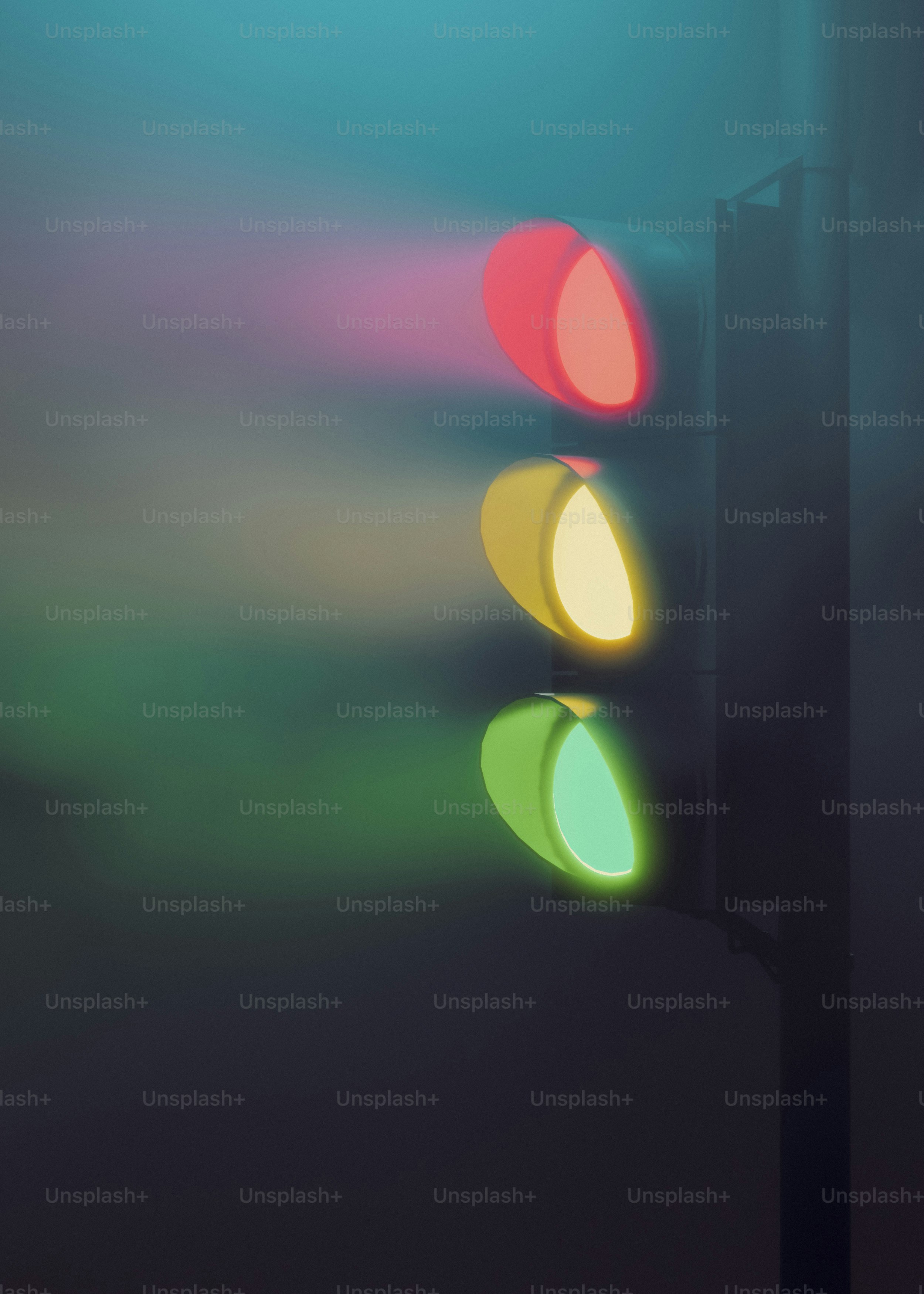 A traffic light with a blurry background