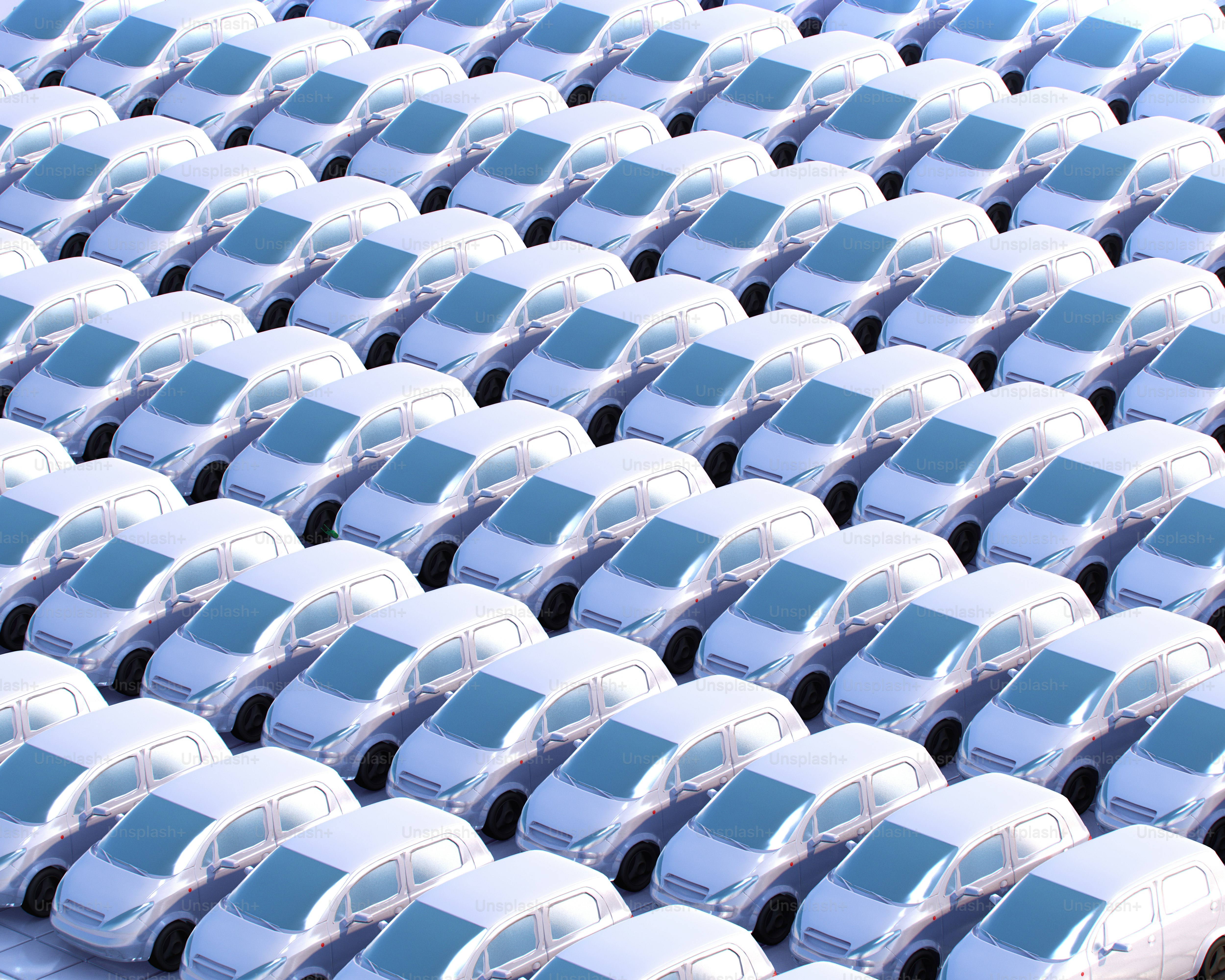 Rows of blue and white chairs sitting next to each other