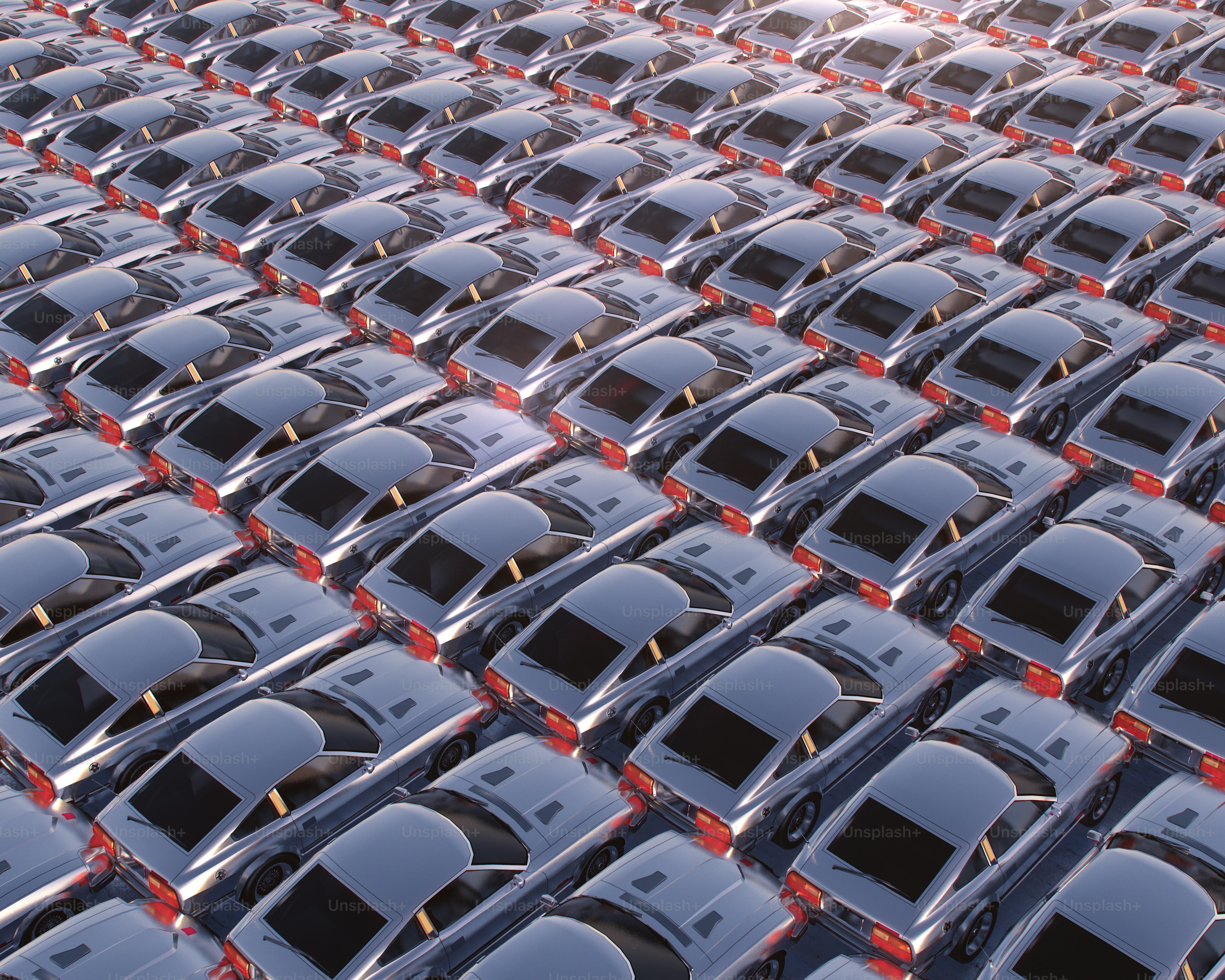 Rows of parked cars in a parking lot