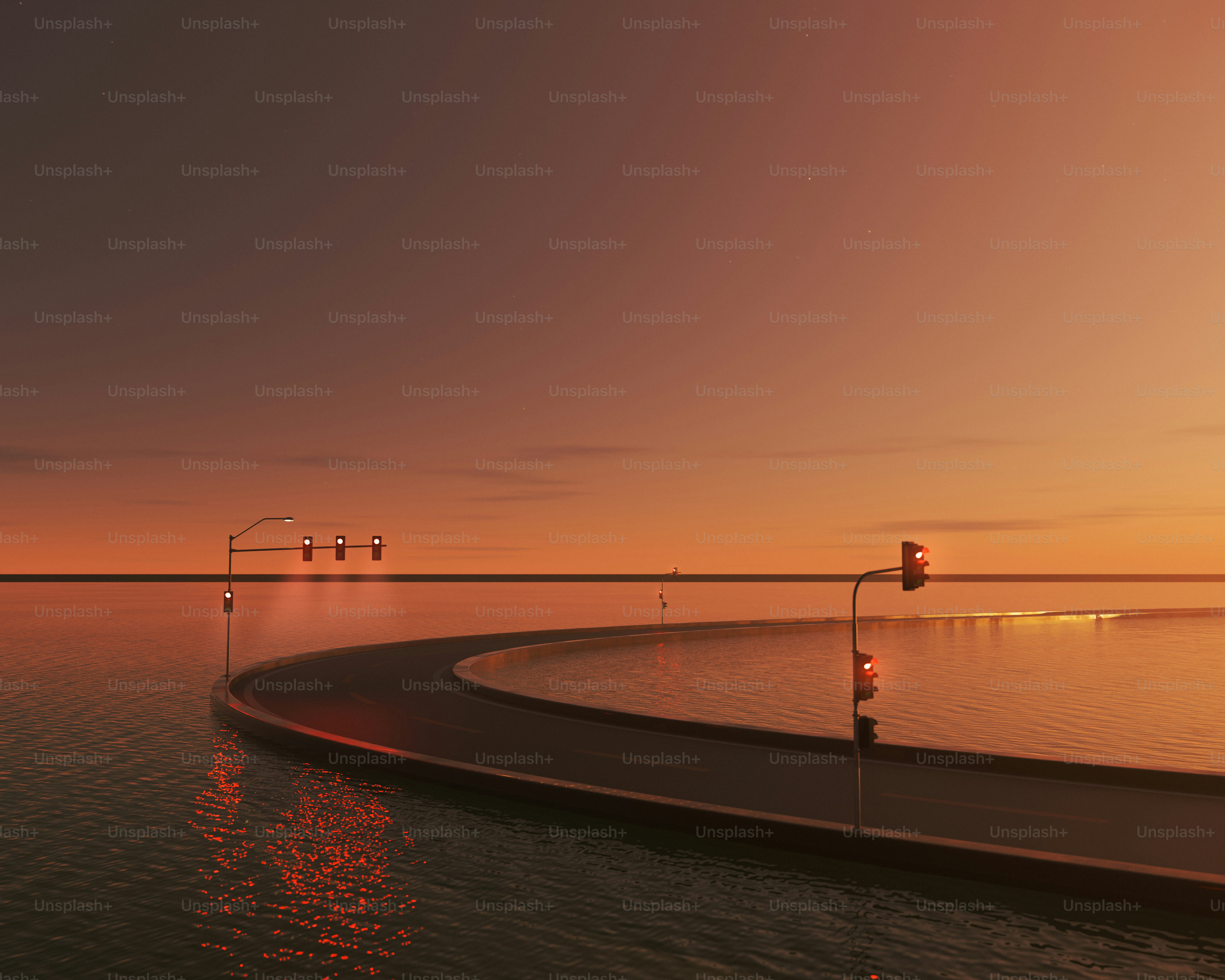 A large body of water with a bridge in the background