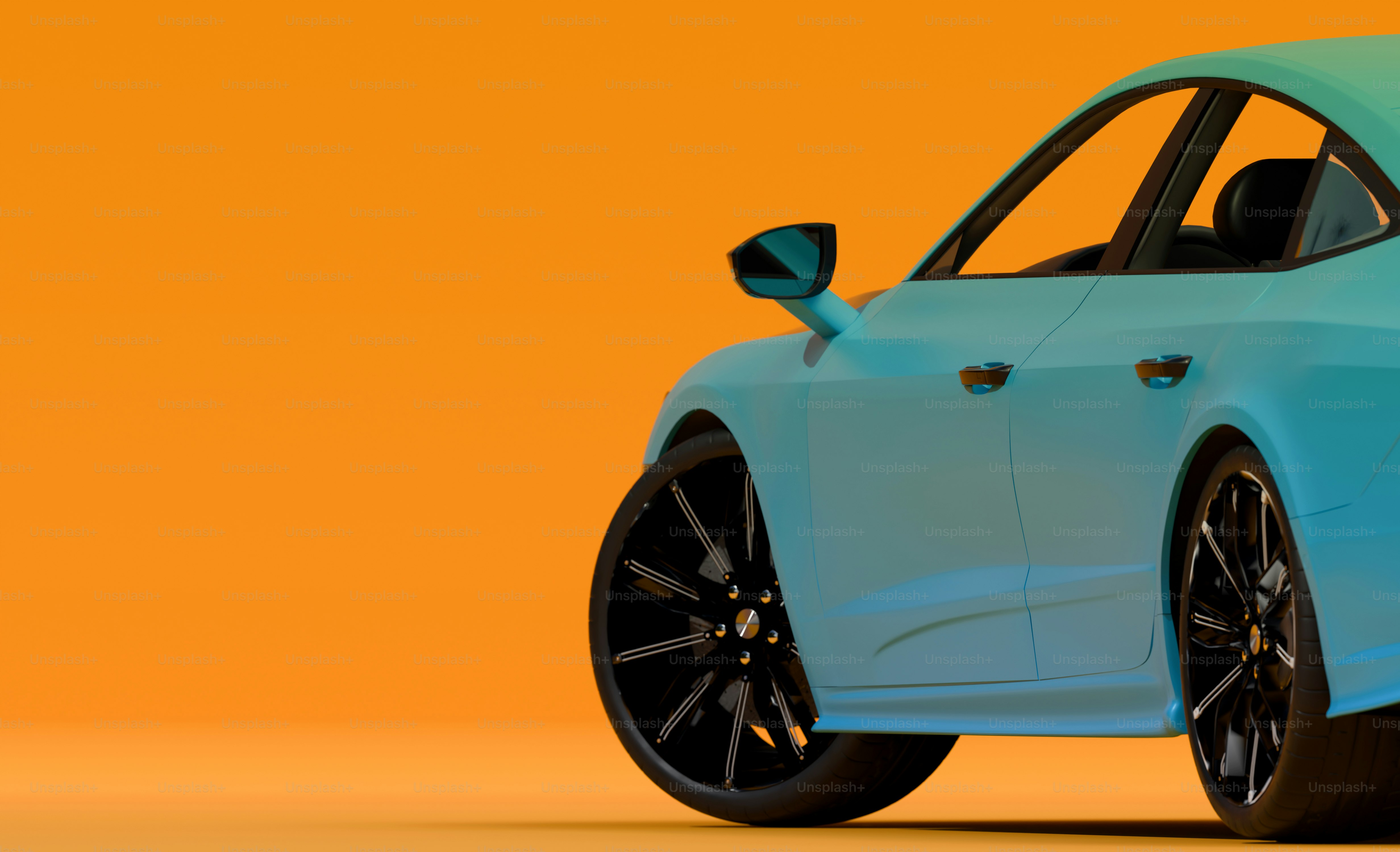 A blue car with a yellow background