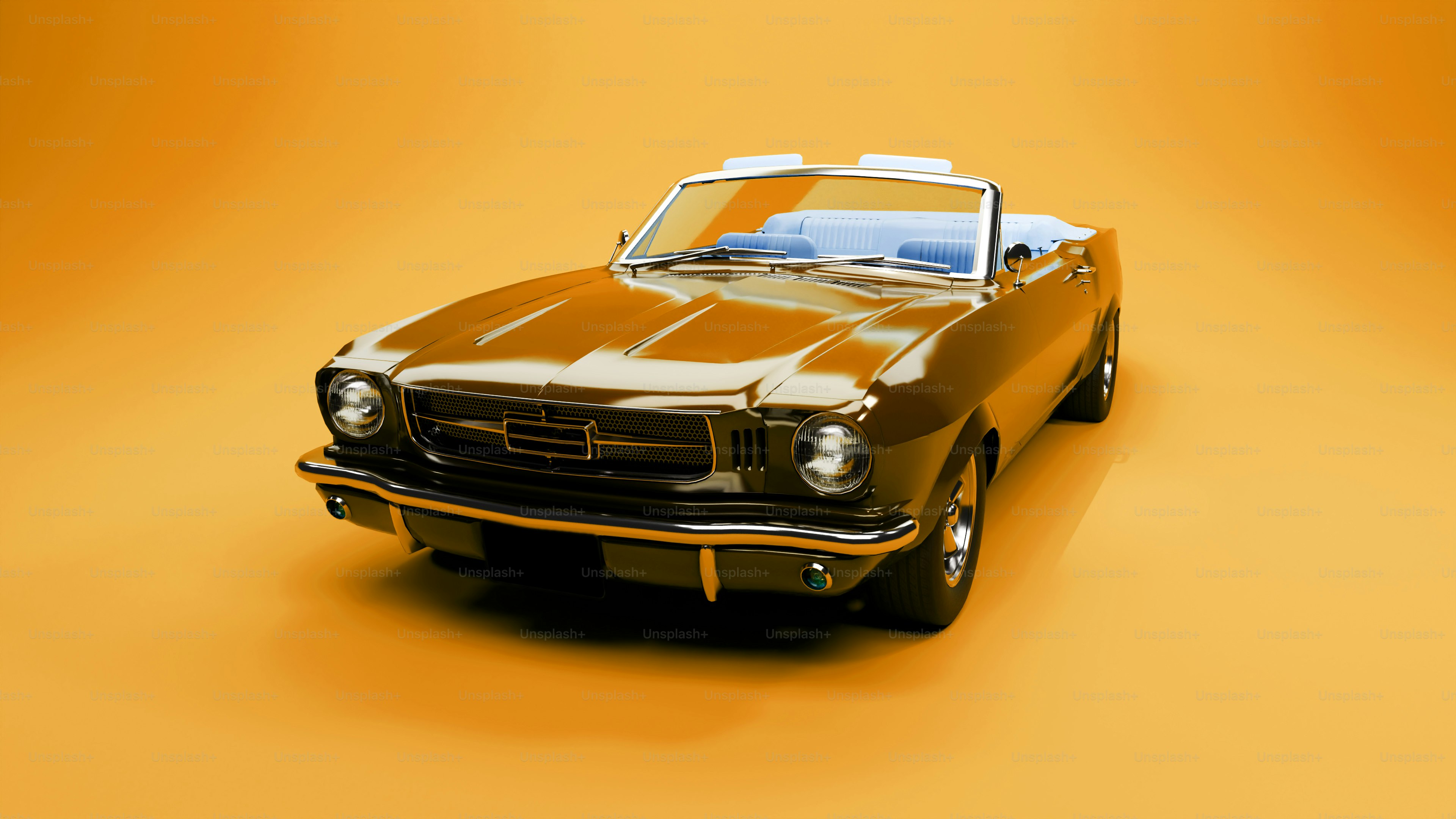 A brown and white car on a yellow background