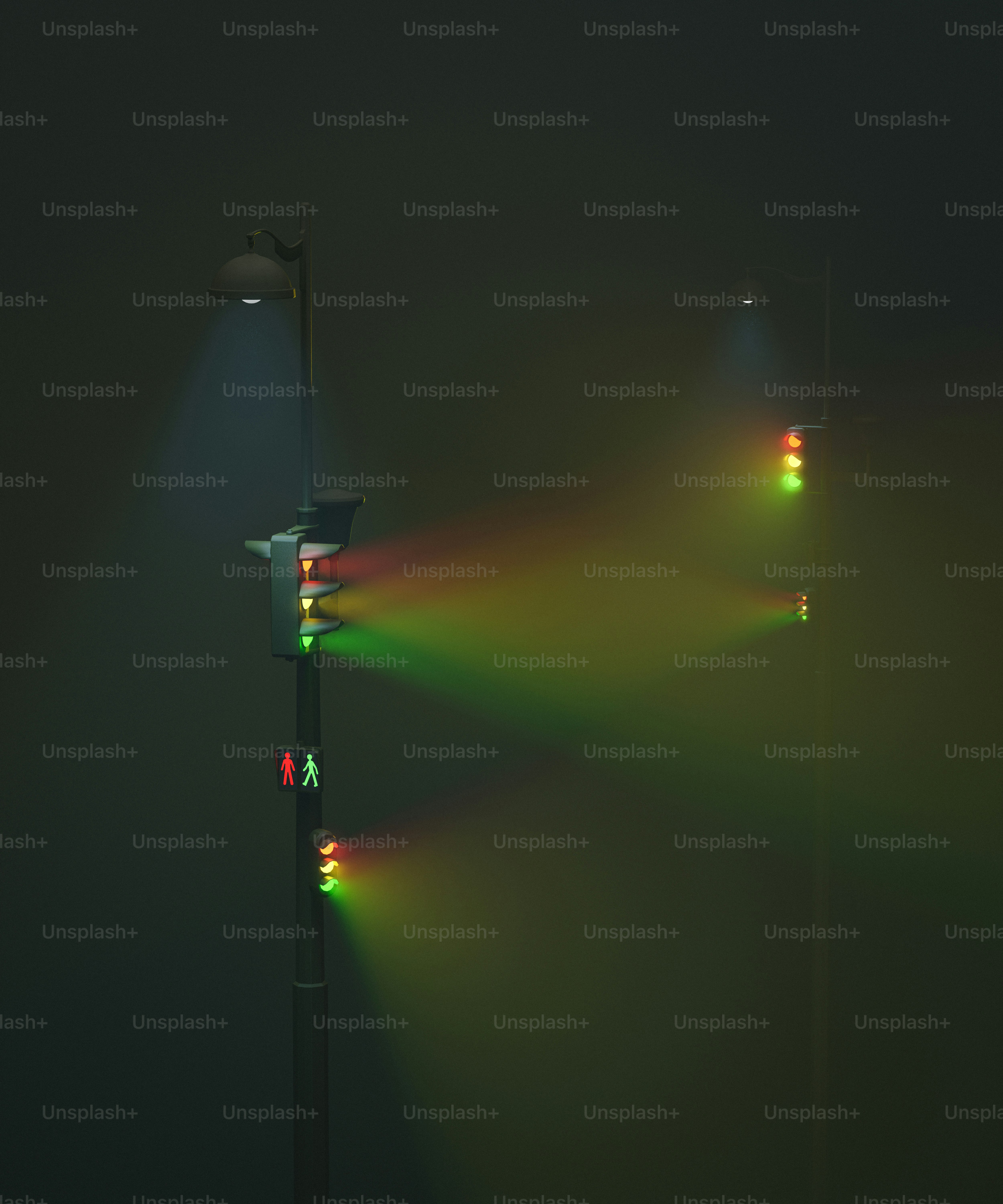 Traffic Lights Casting Beams in a Foggy Environment
