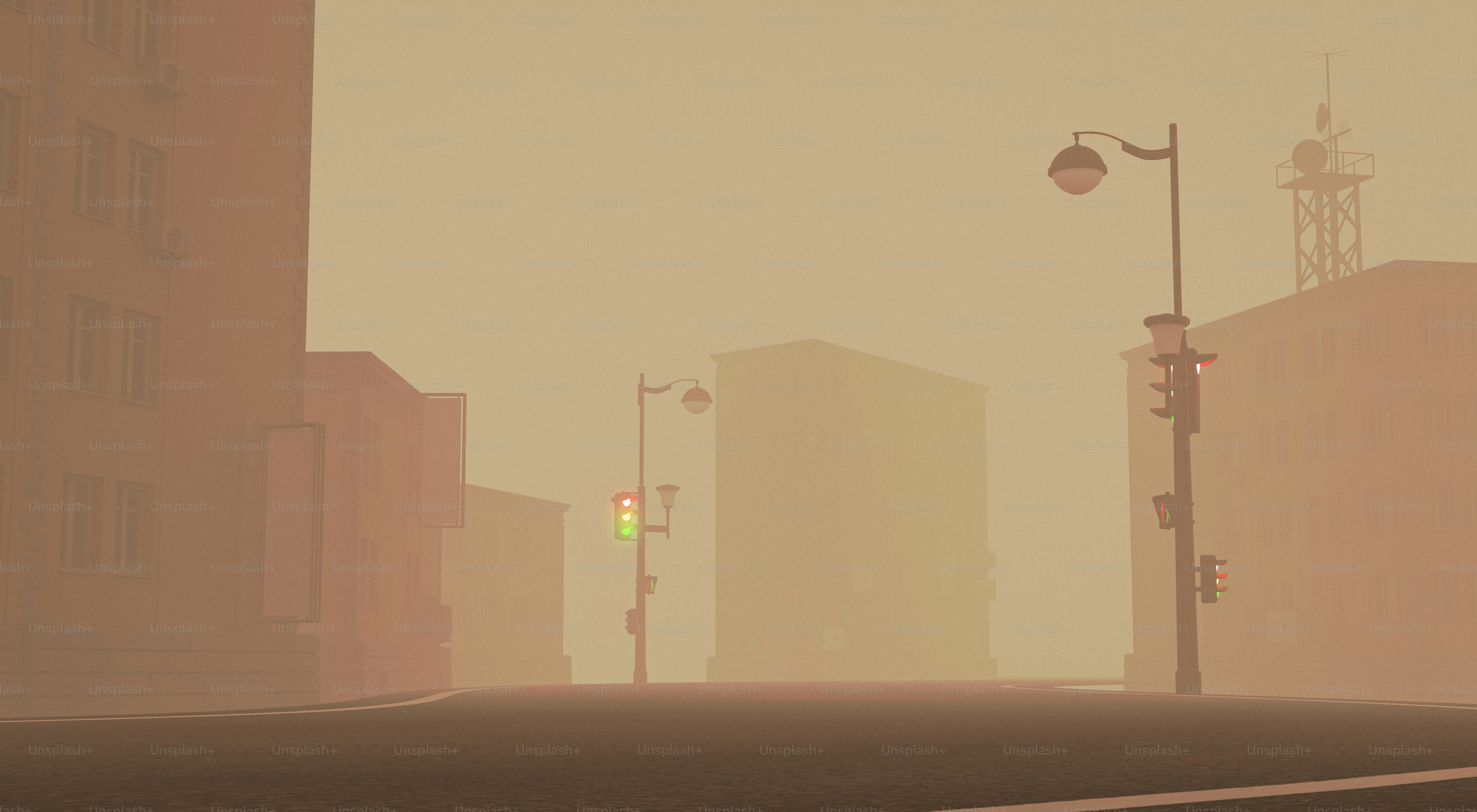 A foggy city street with a traffic light photo – Traffic light Image on ...