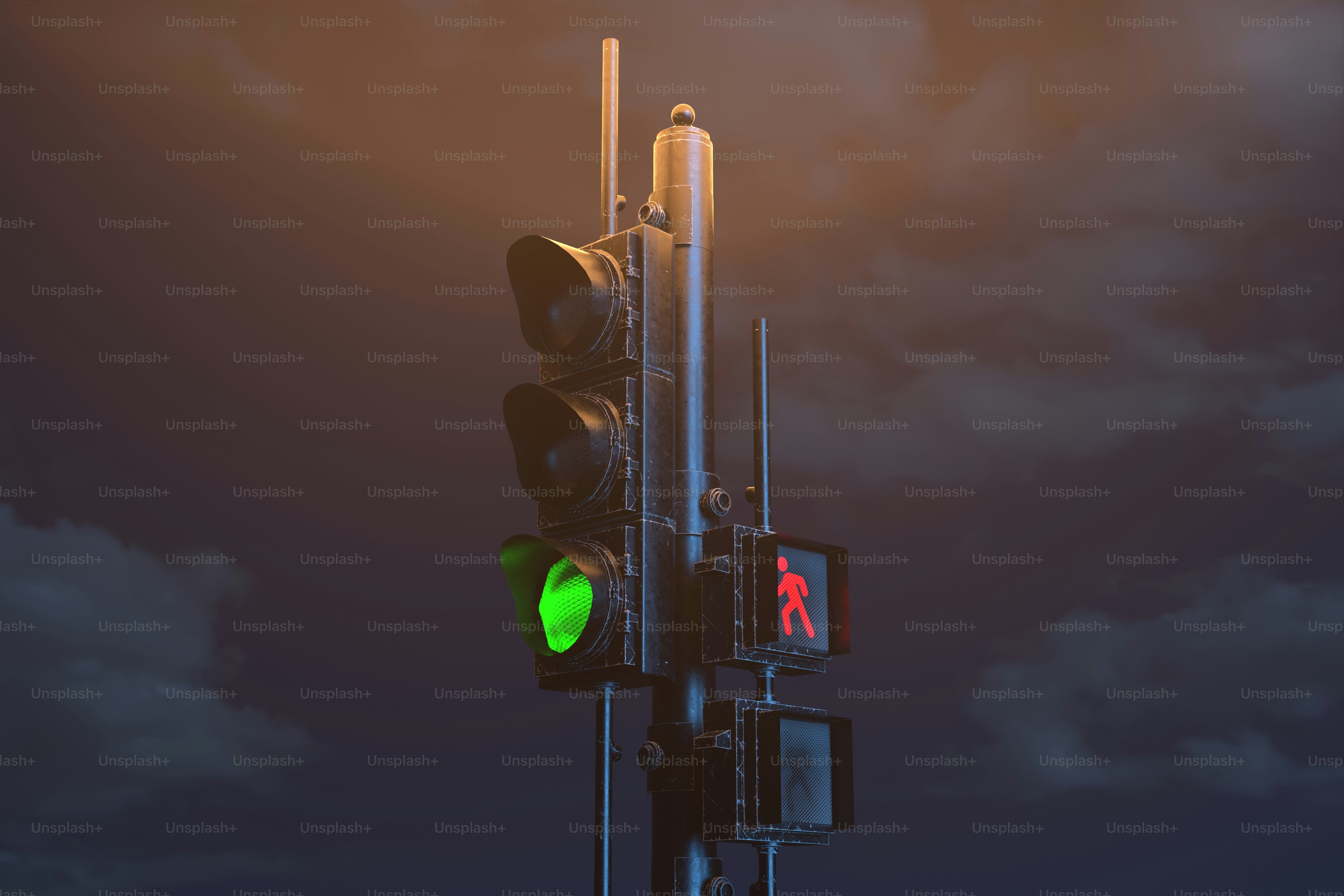 A traffic light with a green light on it