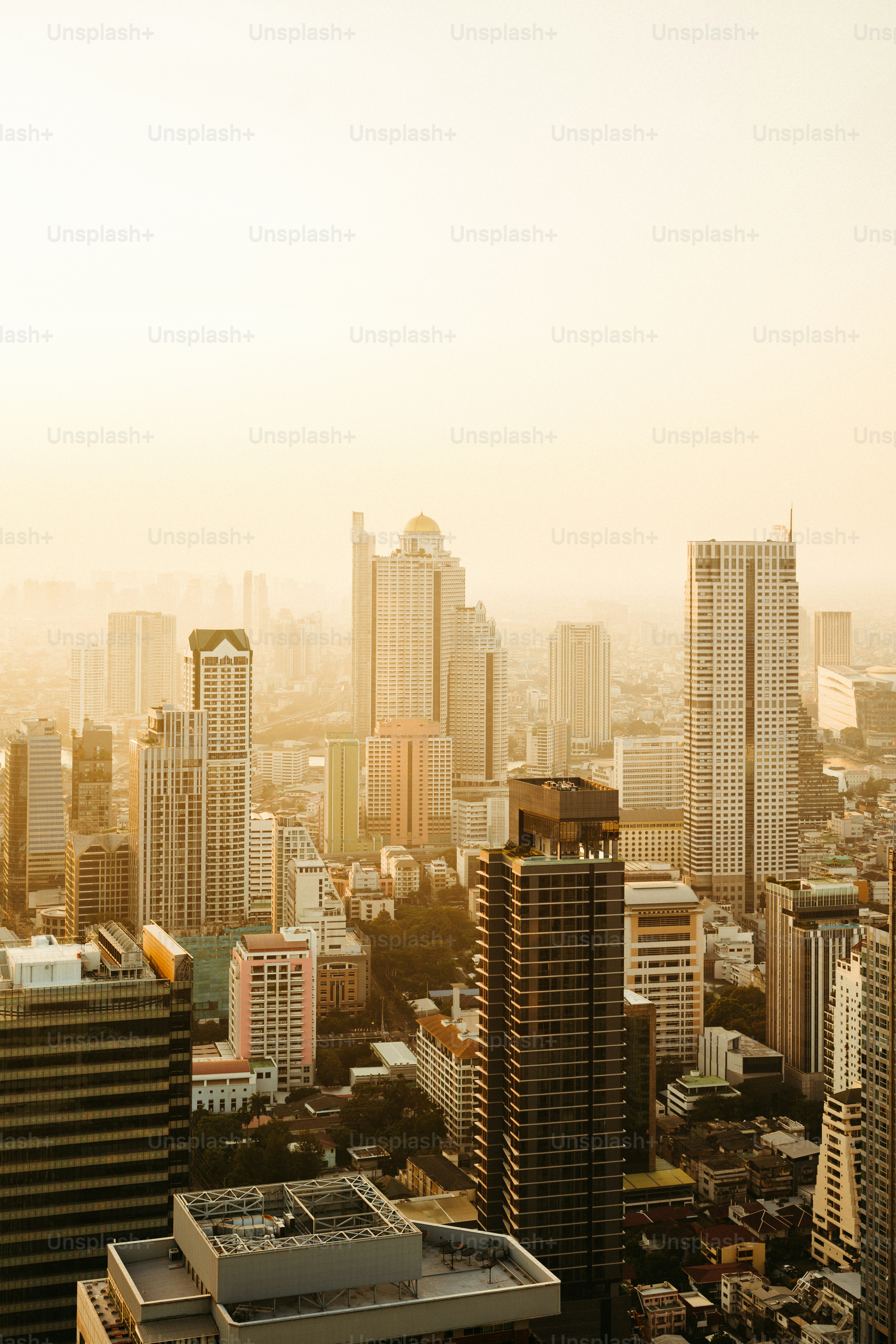 A view of a city with tall buildings