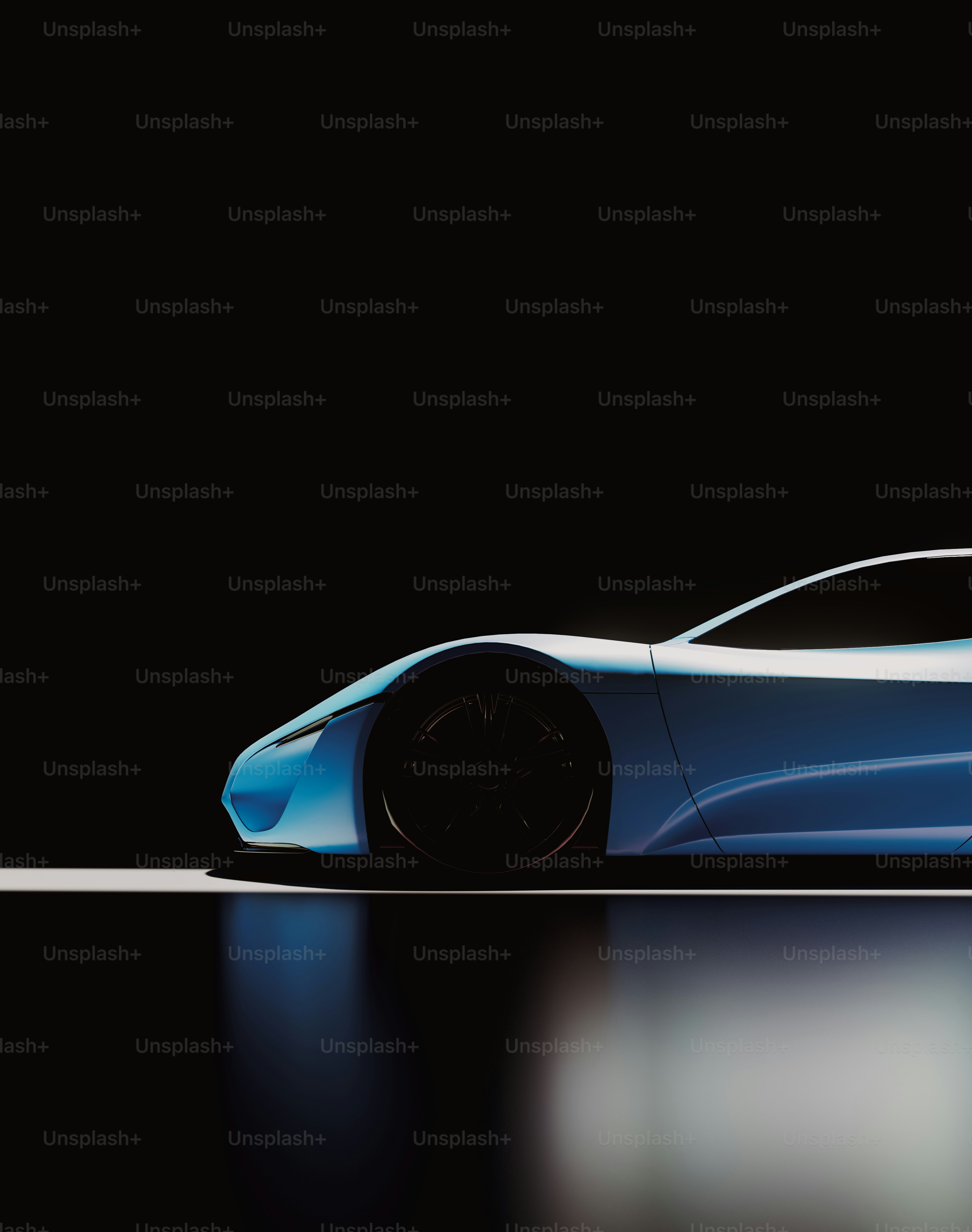 Un'auto sportiva blu su sfondo nero