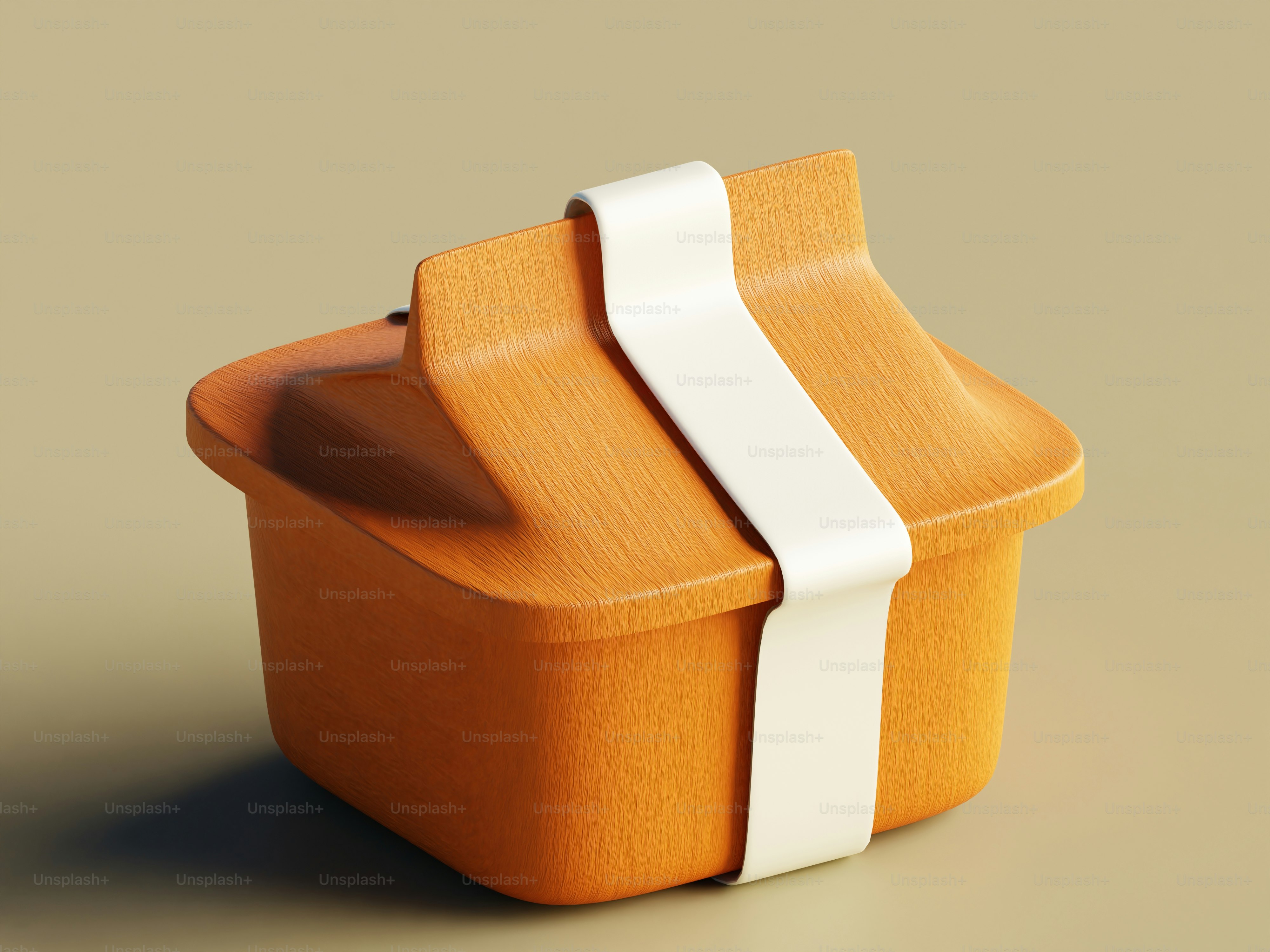 An orange and white container with a white stripe