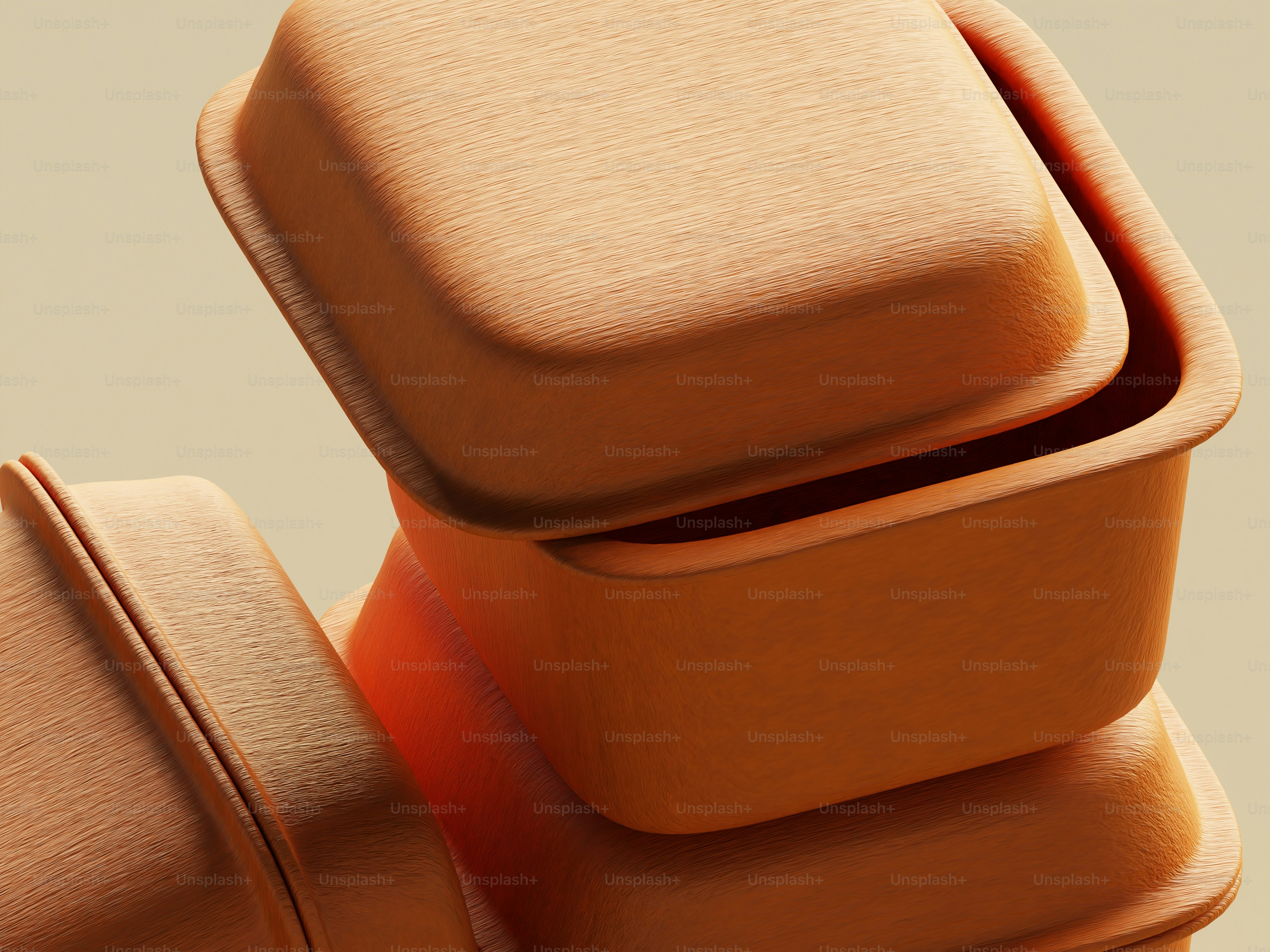 A close up of a brown object with a white background